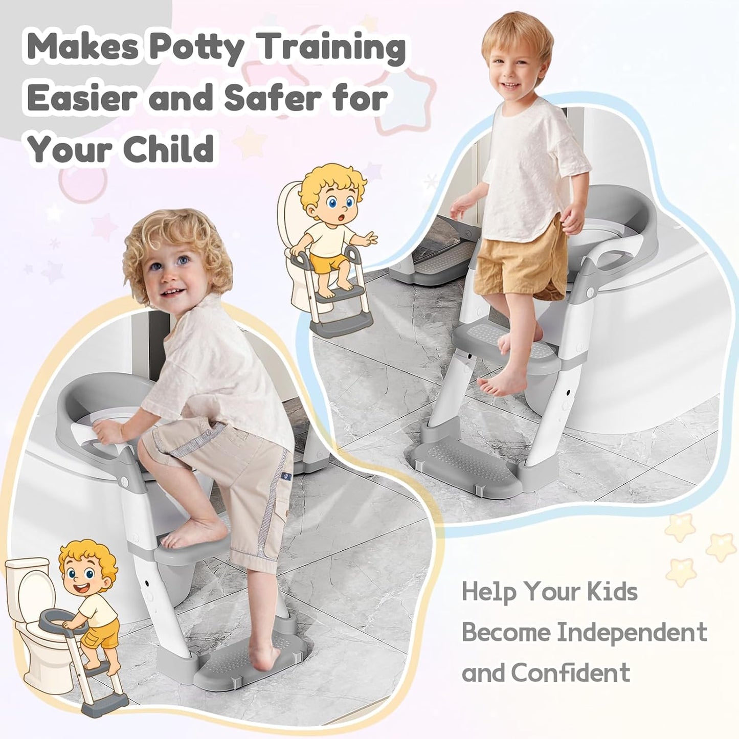 3-in-1 Kindertoilettensitz mit Treppe, Grau