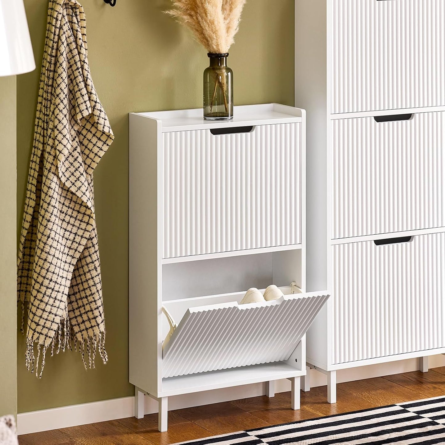 Schuhschrank mit 2 Klappen, platzsparend, Weiss 2 Klappen - 50 cm (W) x 19 cm (D) x 90 cm (H)