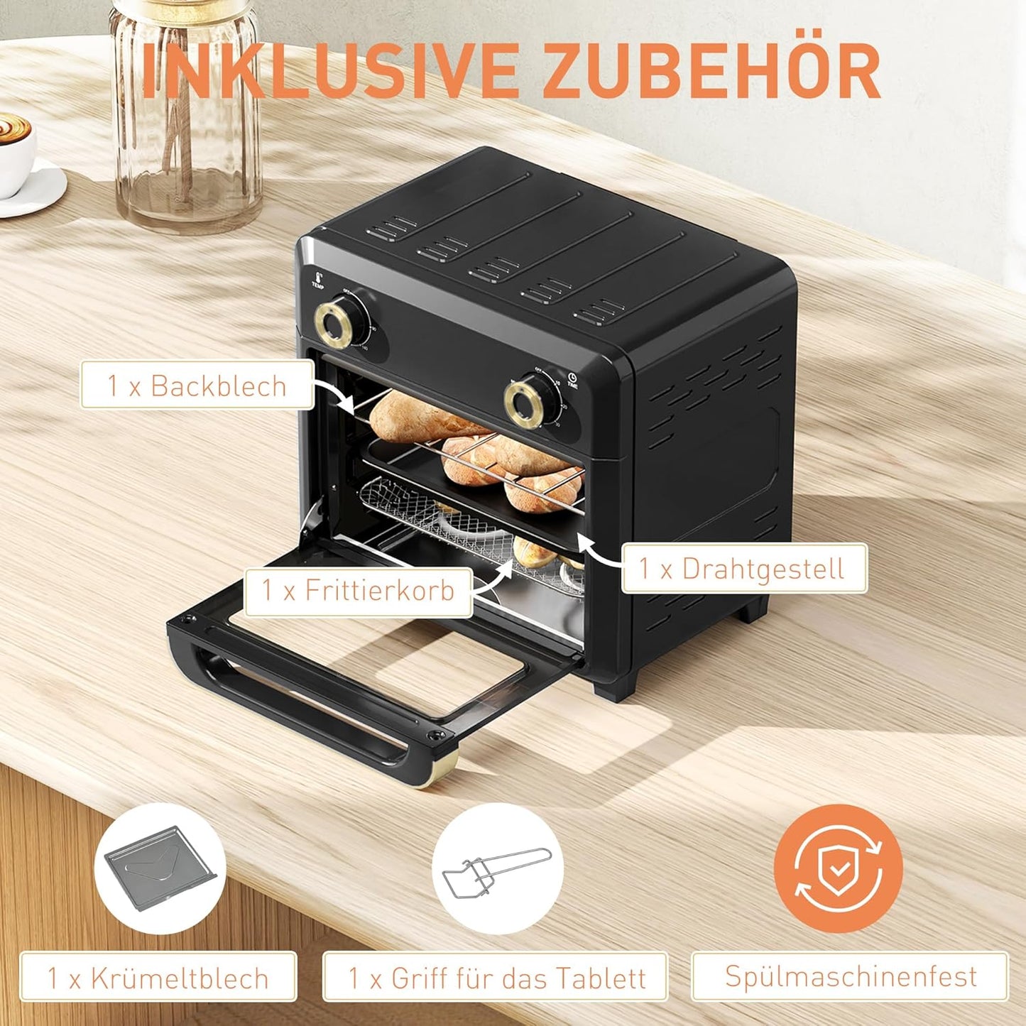 Minibackofen mit Umluft und Timer, Schwarz