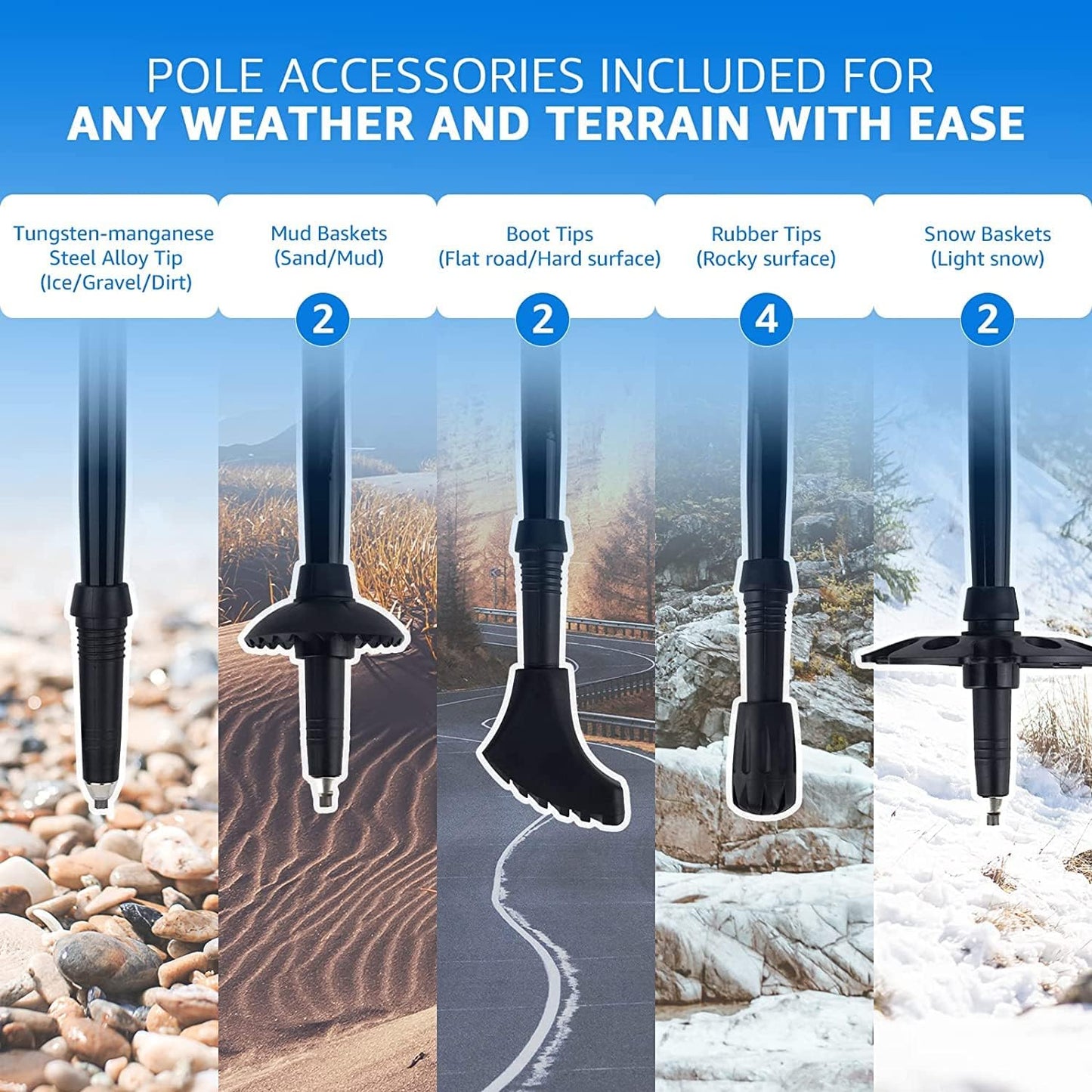 Faltbare Trekkingstöcke, 7075 Aluminium Aluminium Schwarz