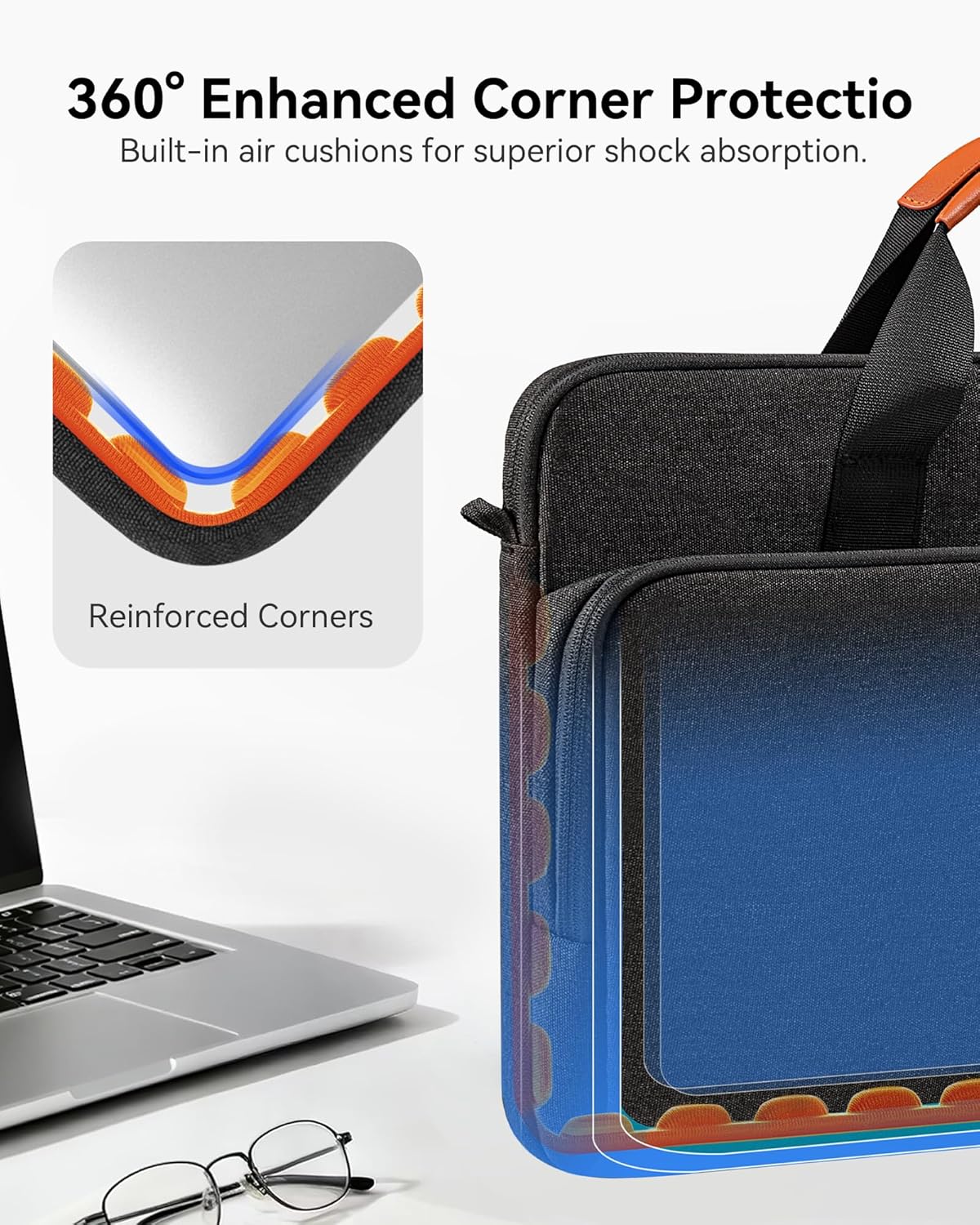 Erweiterbare Laptoptasche für 16 Zoll, Schwarz 15.6-16