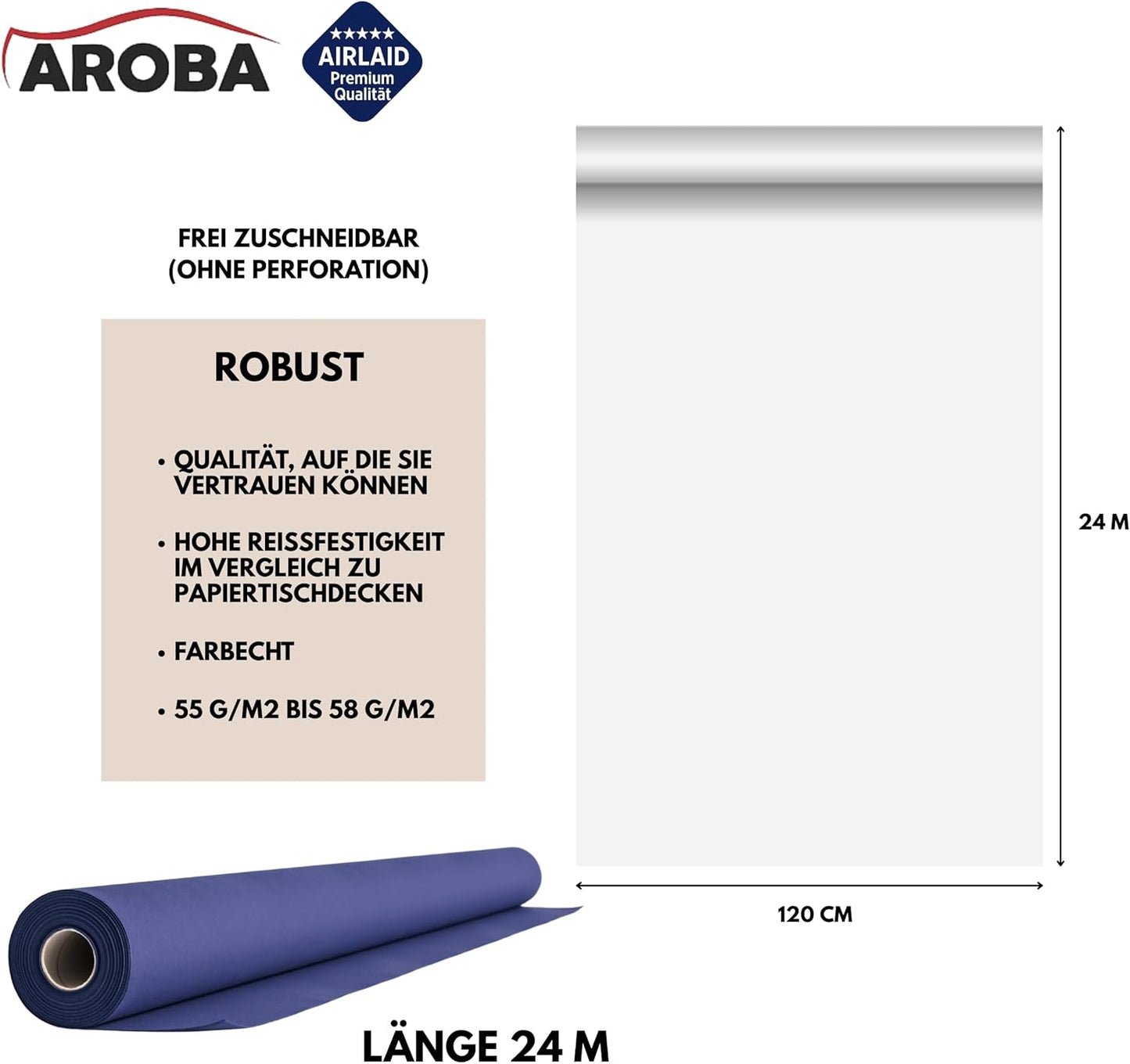 Airlaid Tischdeckenrolle, 2400 x 120 cm (Rechteckig) Blau