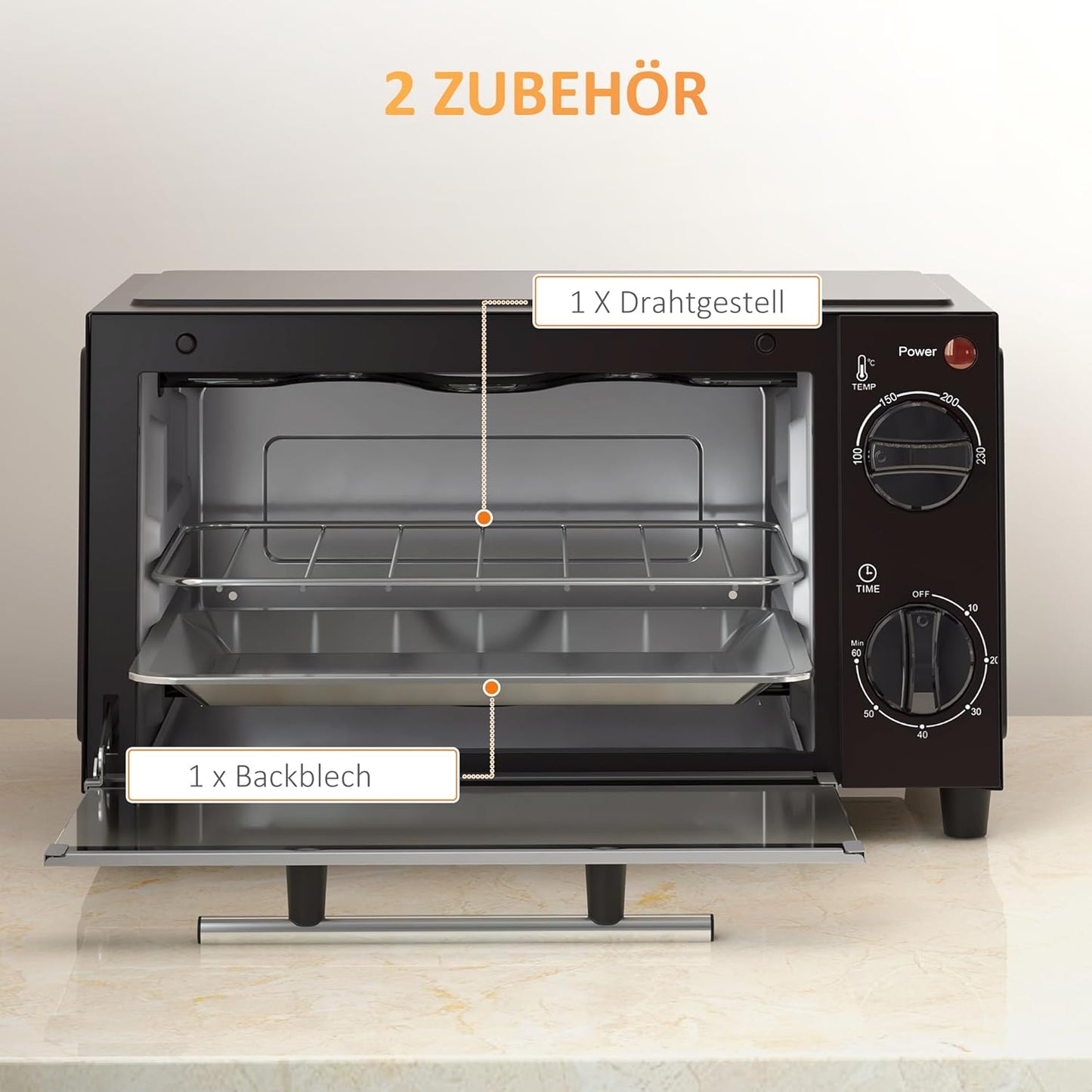 Mini-Backofen 9 L, Schwarz