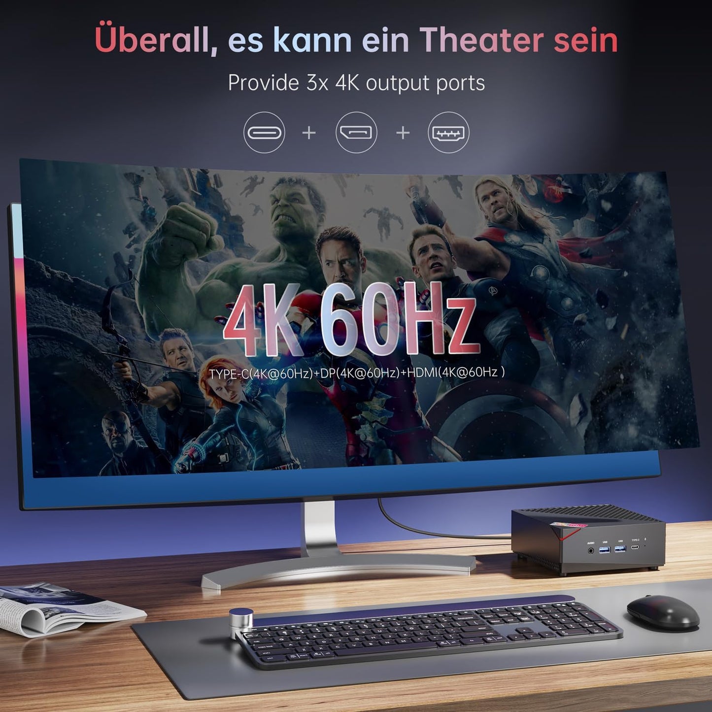 AM06 Pro Mini PC mit Ryzen 7 und 4K Unterstützung, AMD R7 5700U 32GB DDR4/1TB M.2 SSD