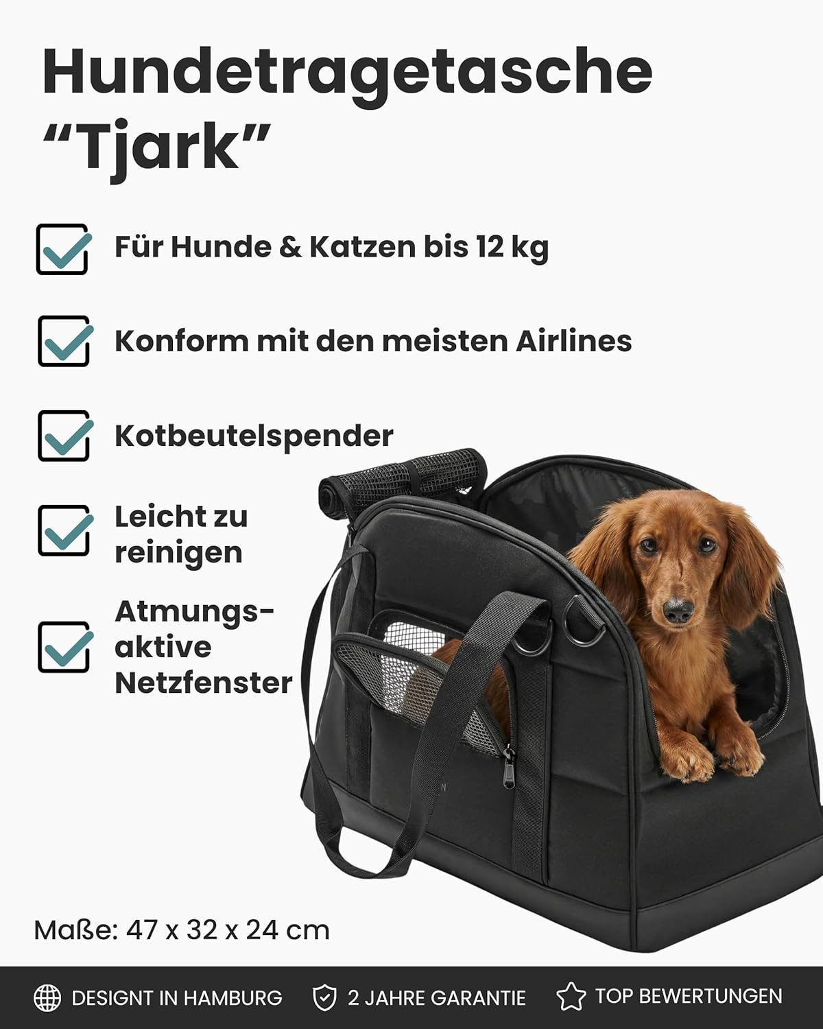 Hundetransportbox bis 12kg für Flugreisen, Schwarz