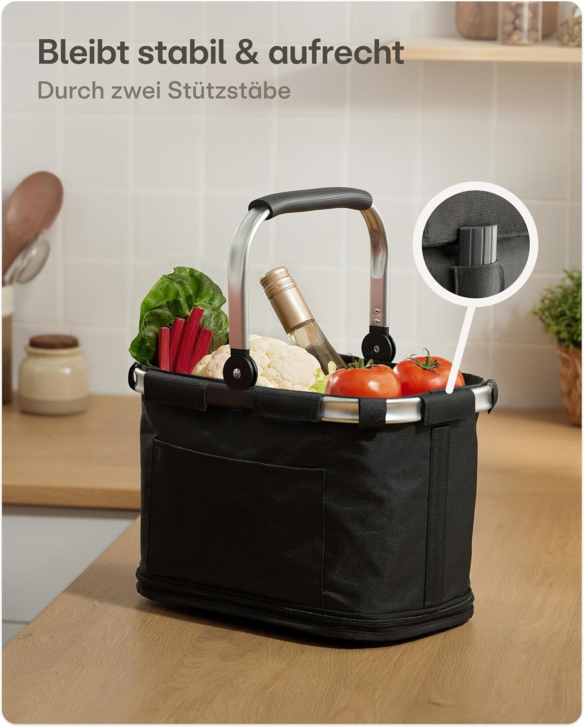 Faltbarer Einkaufskorb mit Alurahmen (15-25L), Schwarz S