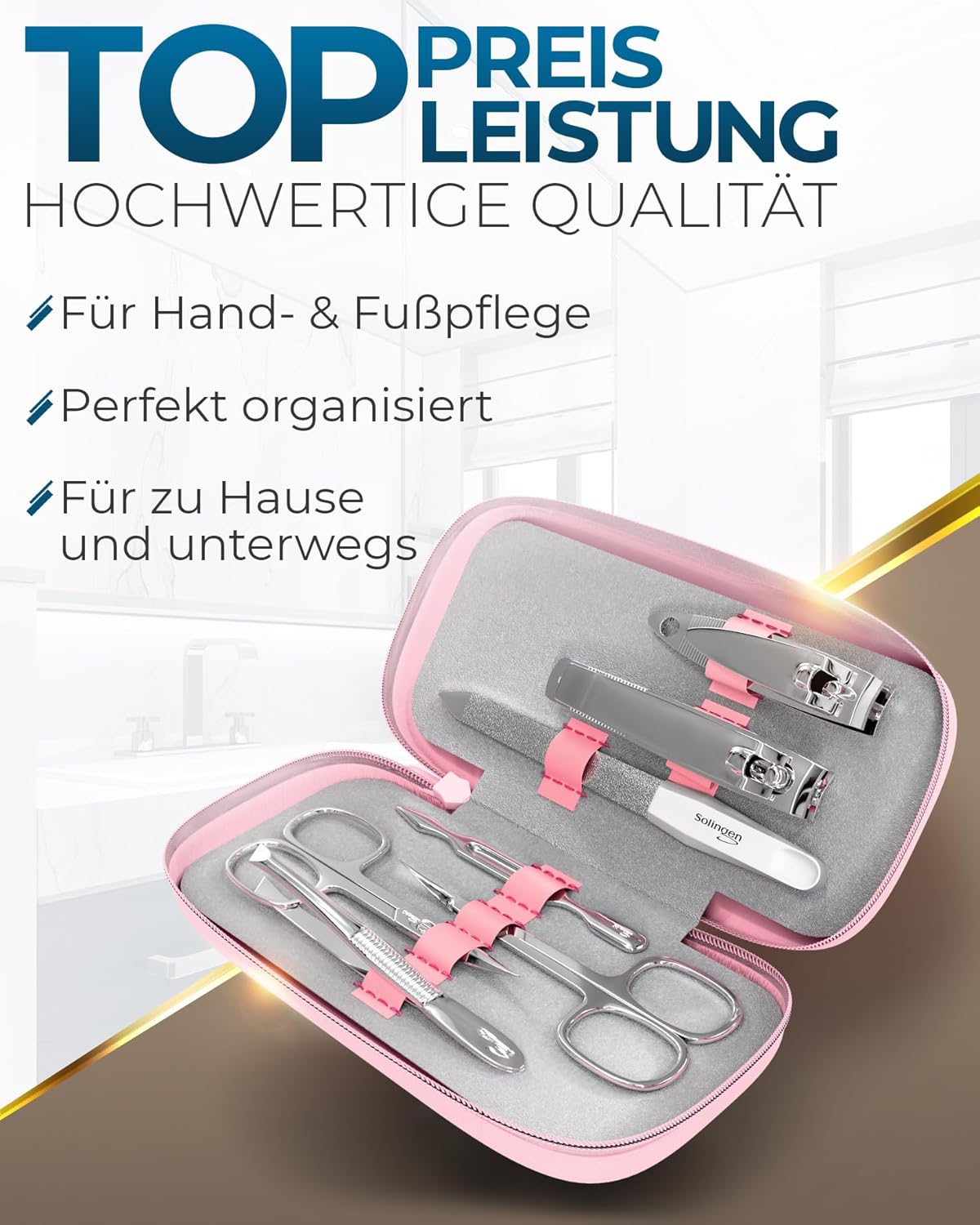 7-teiliges Maniküre-Set im Lederetui, 5. Rosa