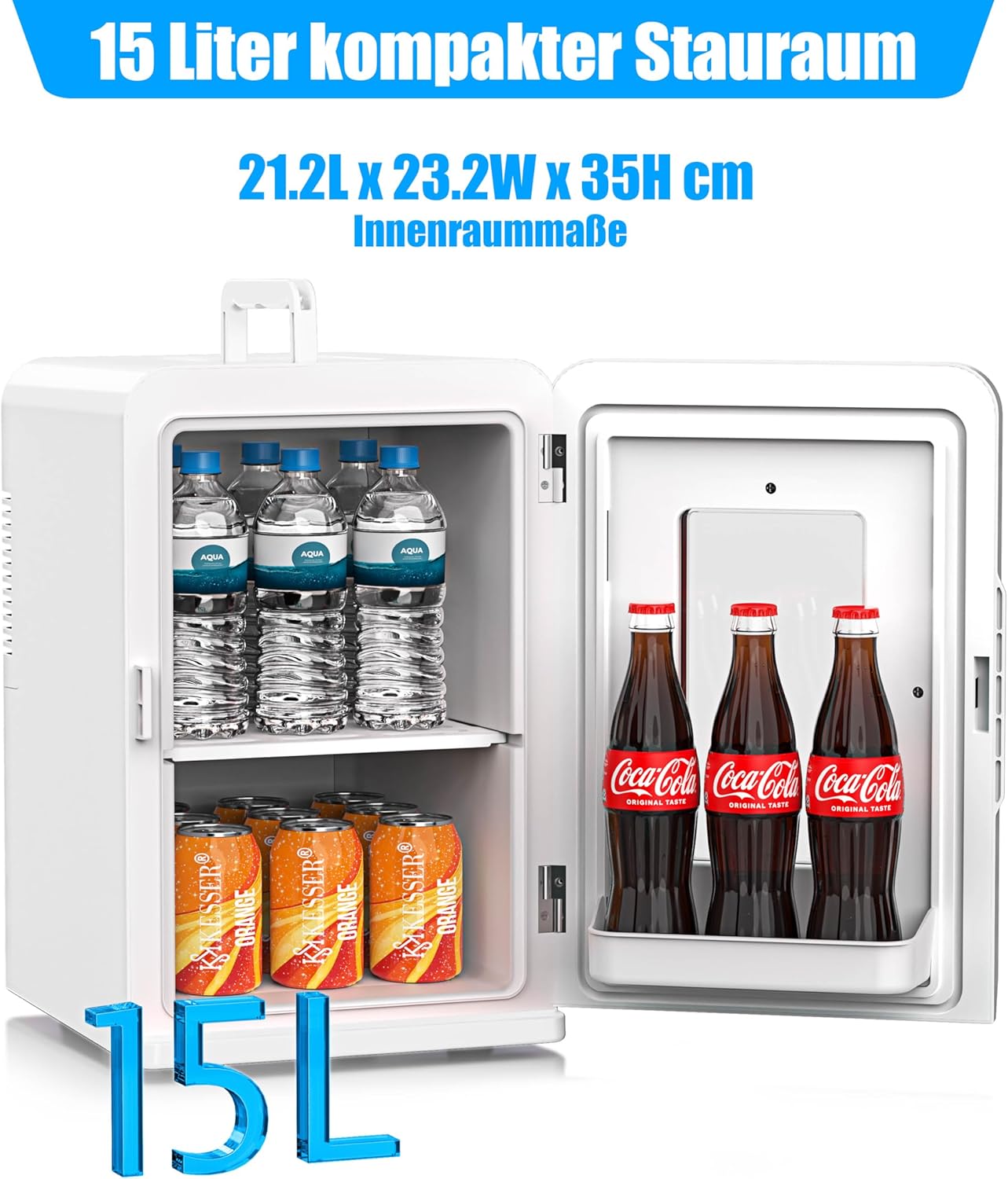 2in1 Mini Kühlschrank mit Kühl- und Heizfunktion, 15L Weiss