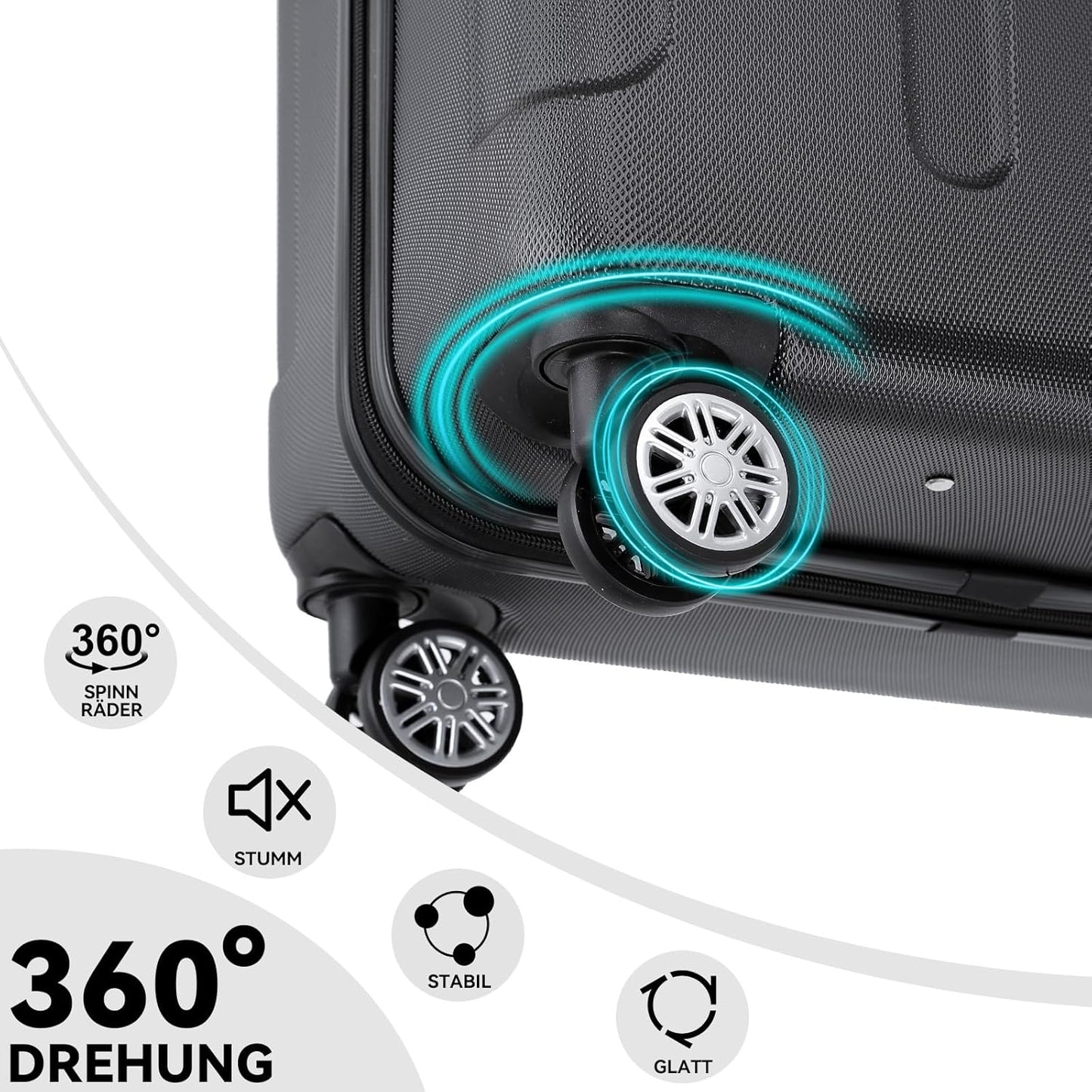 Hartschalen-Reisekoffer-Set, Schwarz|Kofferset