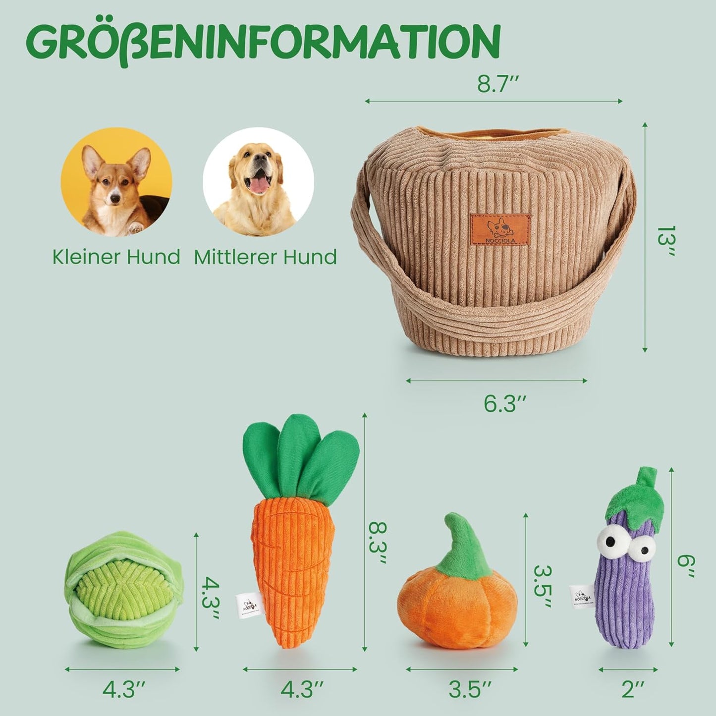 Interaktives Quietschspielzeug-Set für Hunde, 15 Stück Obst und Gemüse
