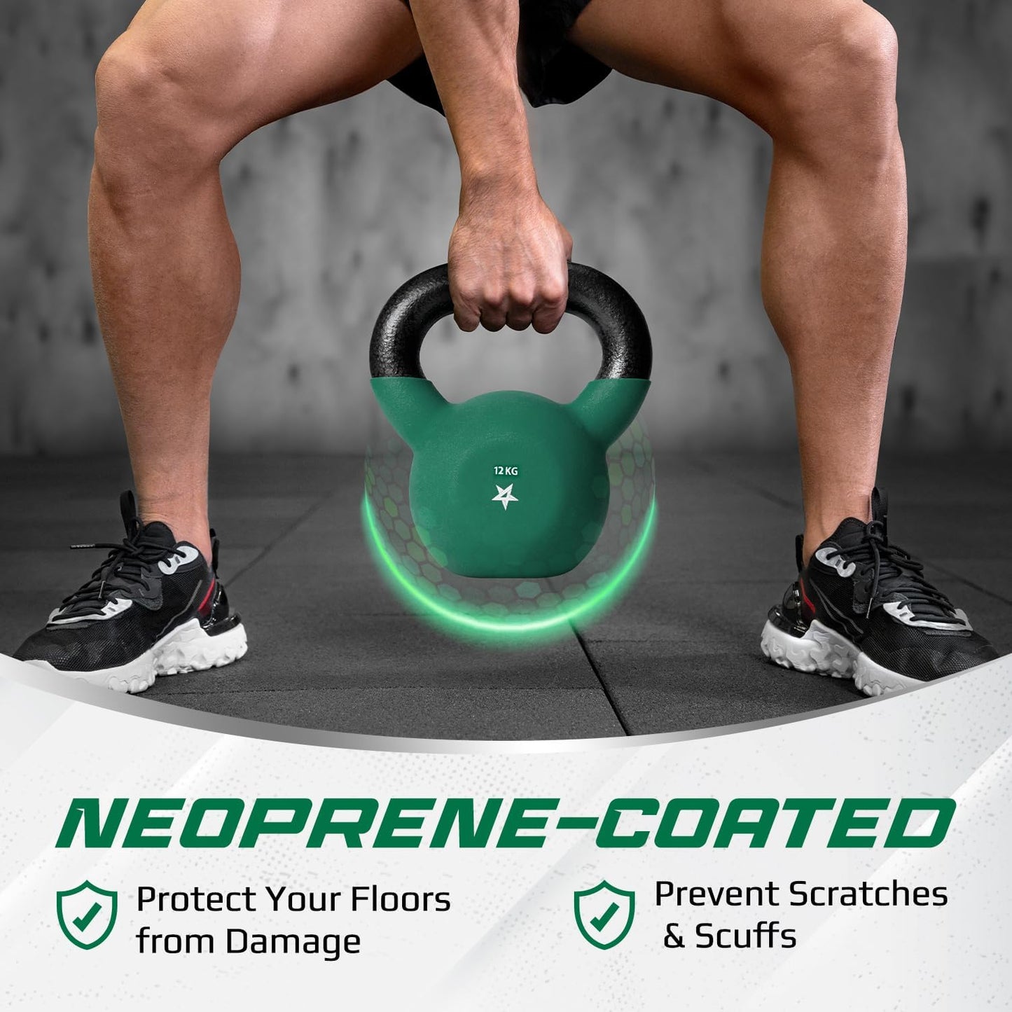Kettlebell mit Neopren-Coating, 12 kg, Dunkelgrün