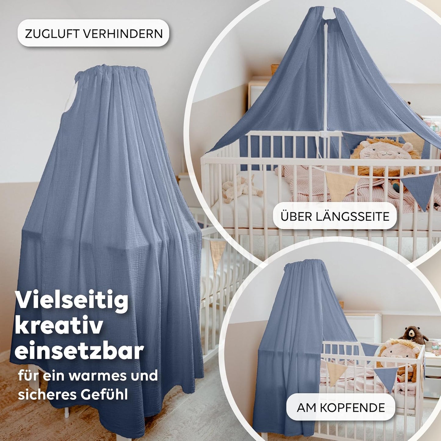 Betthimmel für Baby- und Kinderbetten, Blau ohne Himmelstange