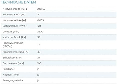 Badlüfter mit Nachlauf und Bewegungsmelder Dalap 100 LVMZ