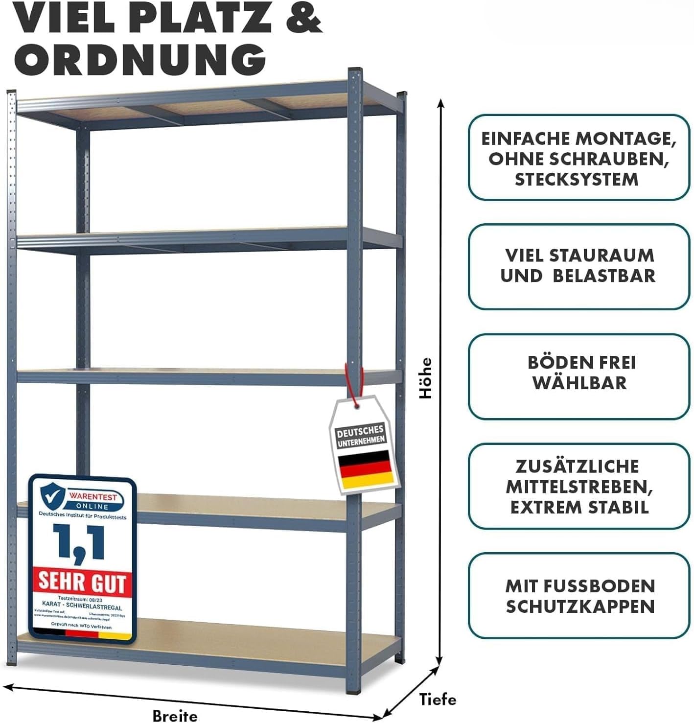 Schwerlast-Steckregal-Set (2 Stück), 150 x 75 x 30 cm Grau