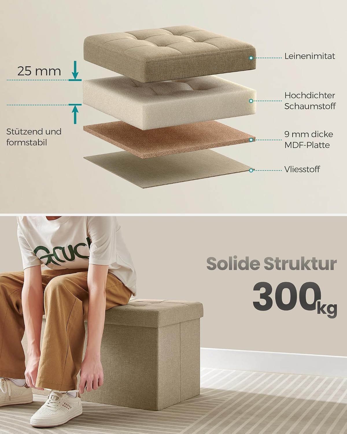Sitzbank mit Stauraum, 76B cm Kamelbraun