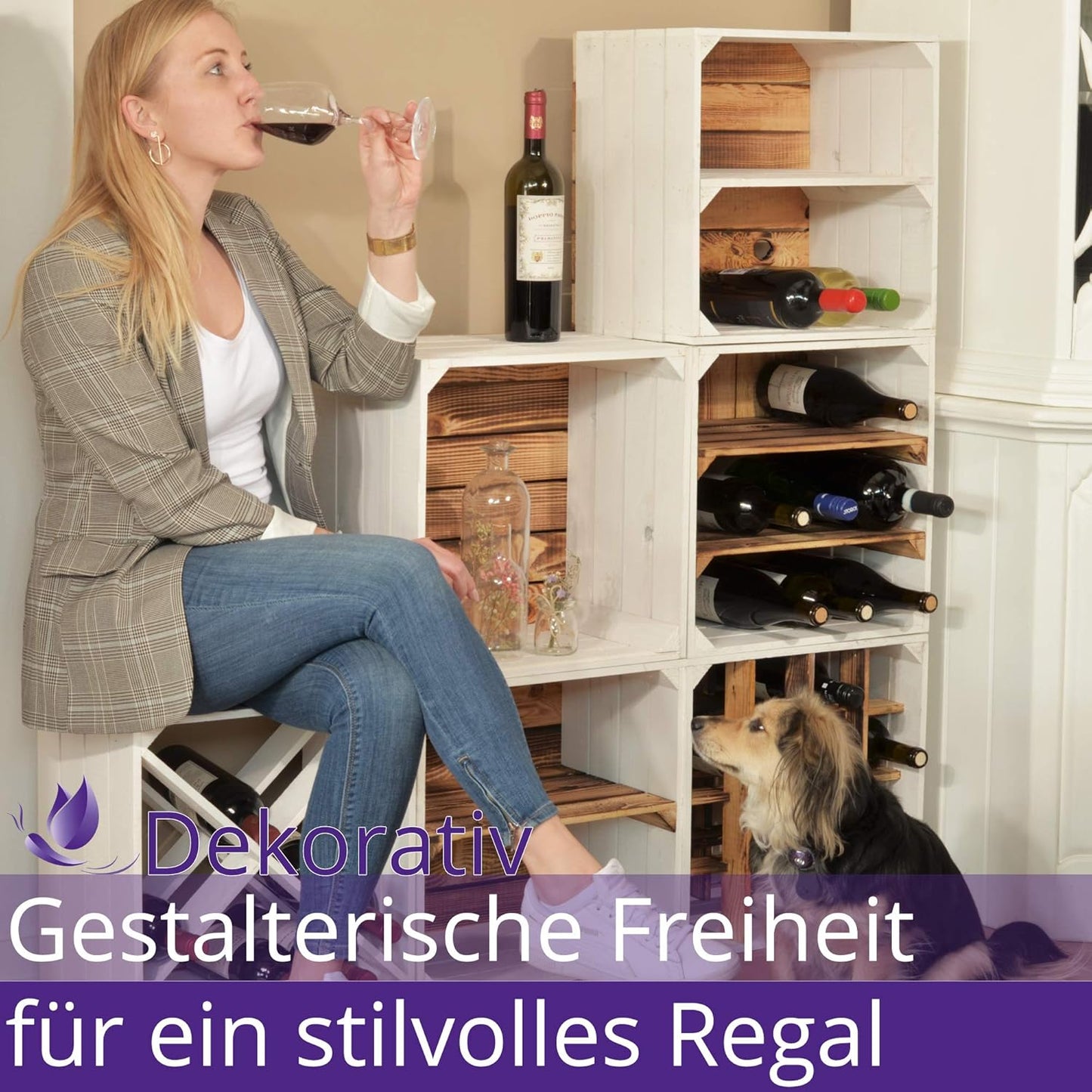 Weinregal aus Holz - Geflammte Holzkisten (2 Stück), 1 2x Geflammt Regal