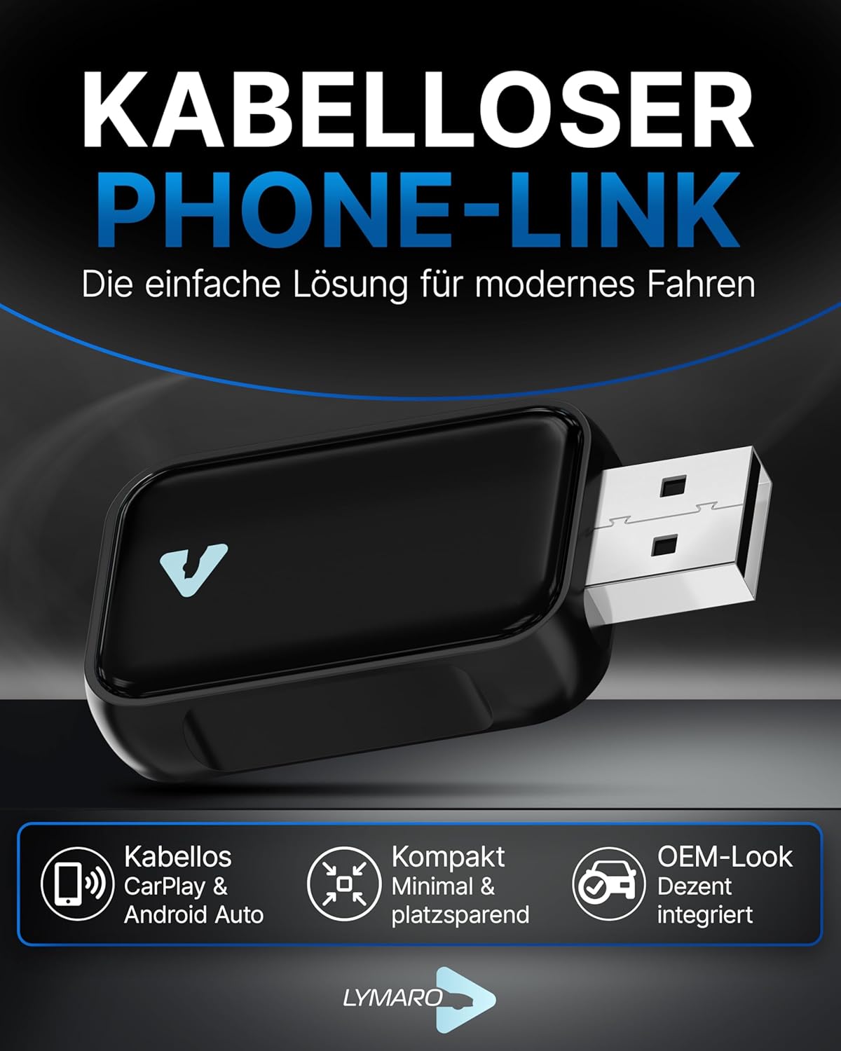 Auto-Nachrüstadapter für kabelloses CarPlay & Android Auto, Black