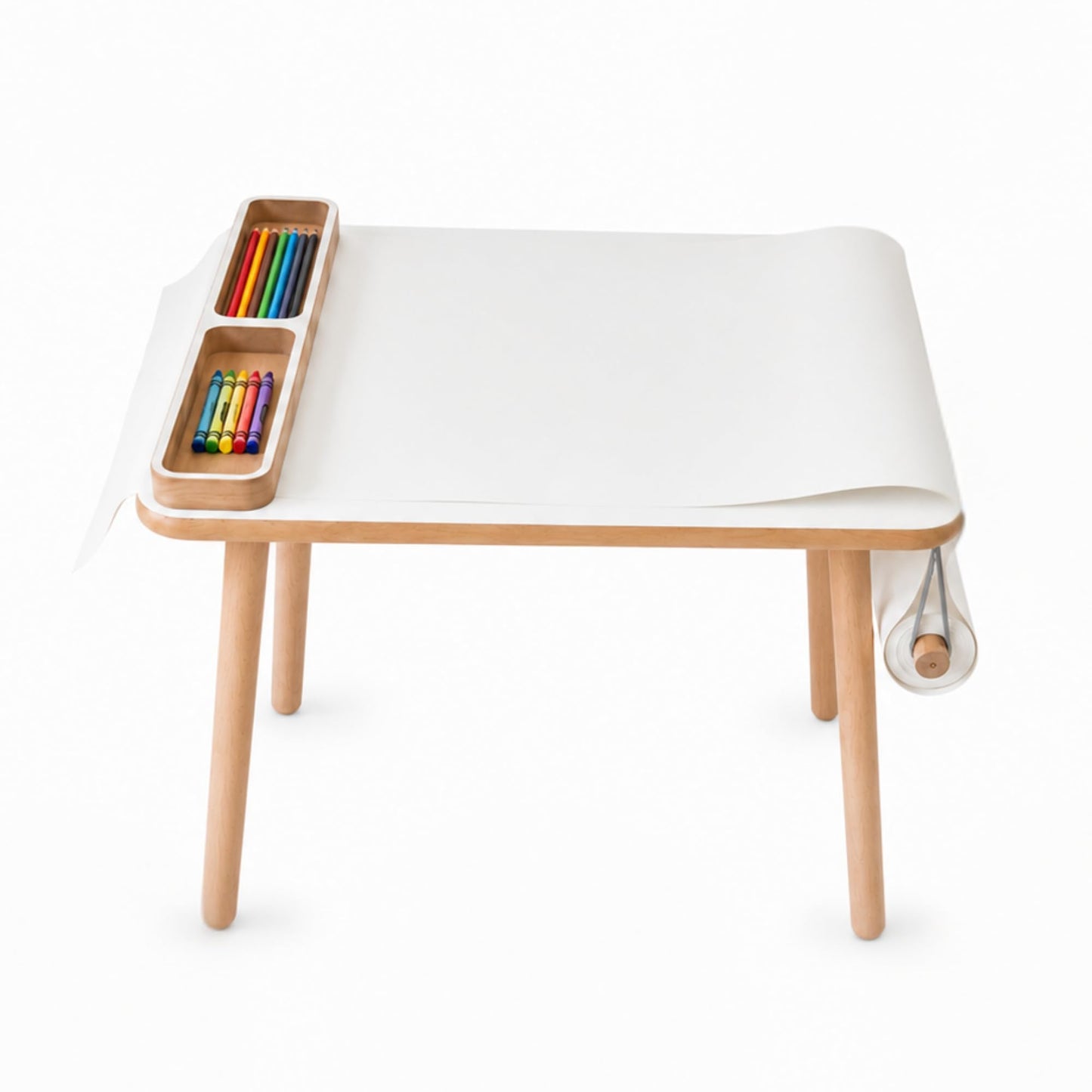 Kindertisch mit Papierrolle & Organizer, Weiss Holz 50 x 60 x 47 cm