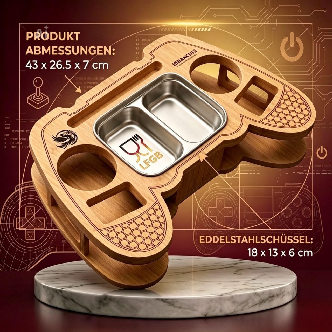 SnackPad Couchbar im Controller-Design für Gamer, Bambus
