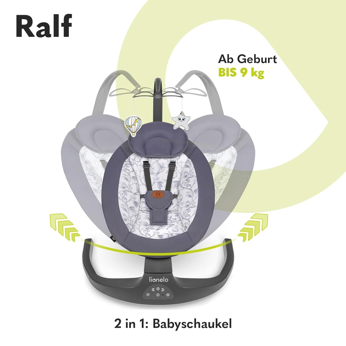 2-in-1 Babywippe und Liegestuhl - Ralf, ‎Grau Weiss