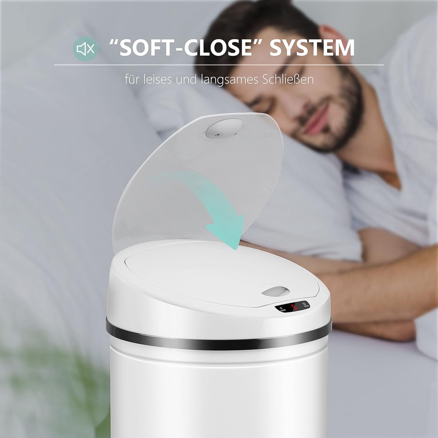 Abfalleimer mit Sensor und LED-Funktionsanzeige, 60 Liter Weiss