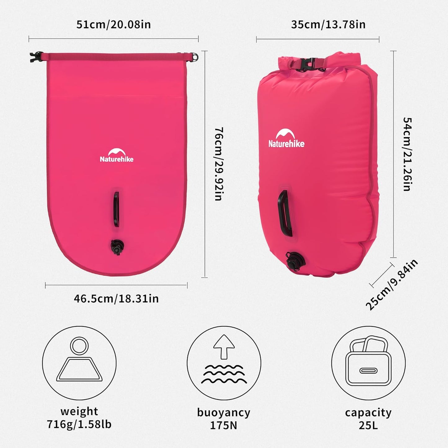 Schwimmboje mit verstellbarem Hüftgurt, Rosa/25l