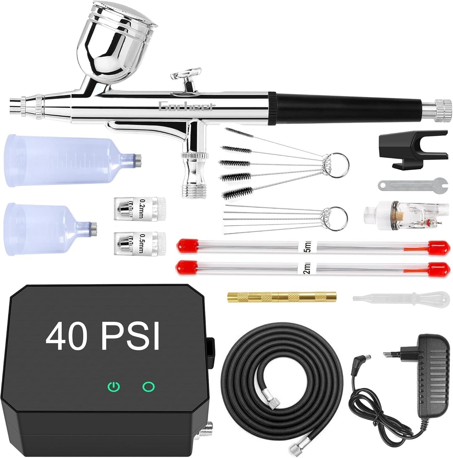 Dual Action Airbrush Set mit Kompressor, Schwarz