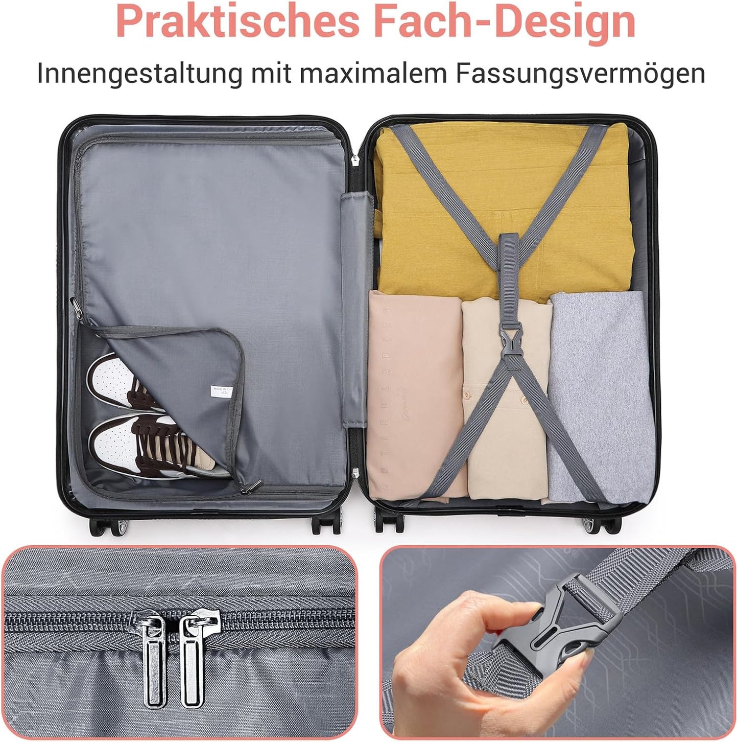 Hartschalenkoffer mit TSA-Schloss, M (65cm) Rosegold