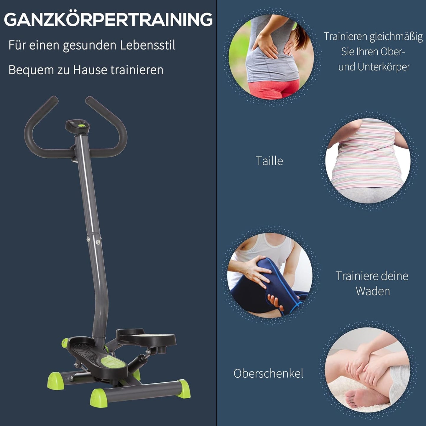 Stepper mit LCD-Schirm und Handgriff, Grau+ Grün+ Schwarz