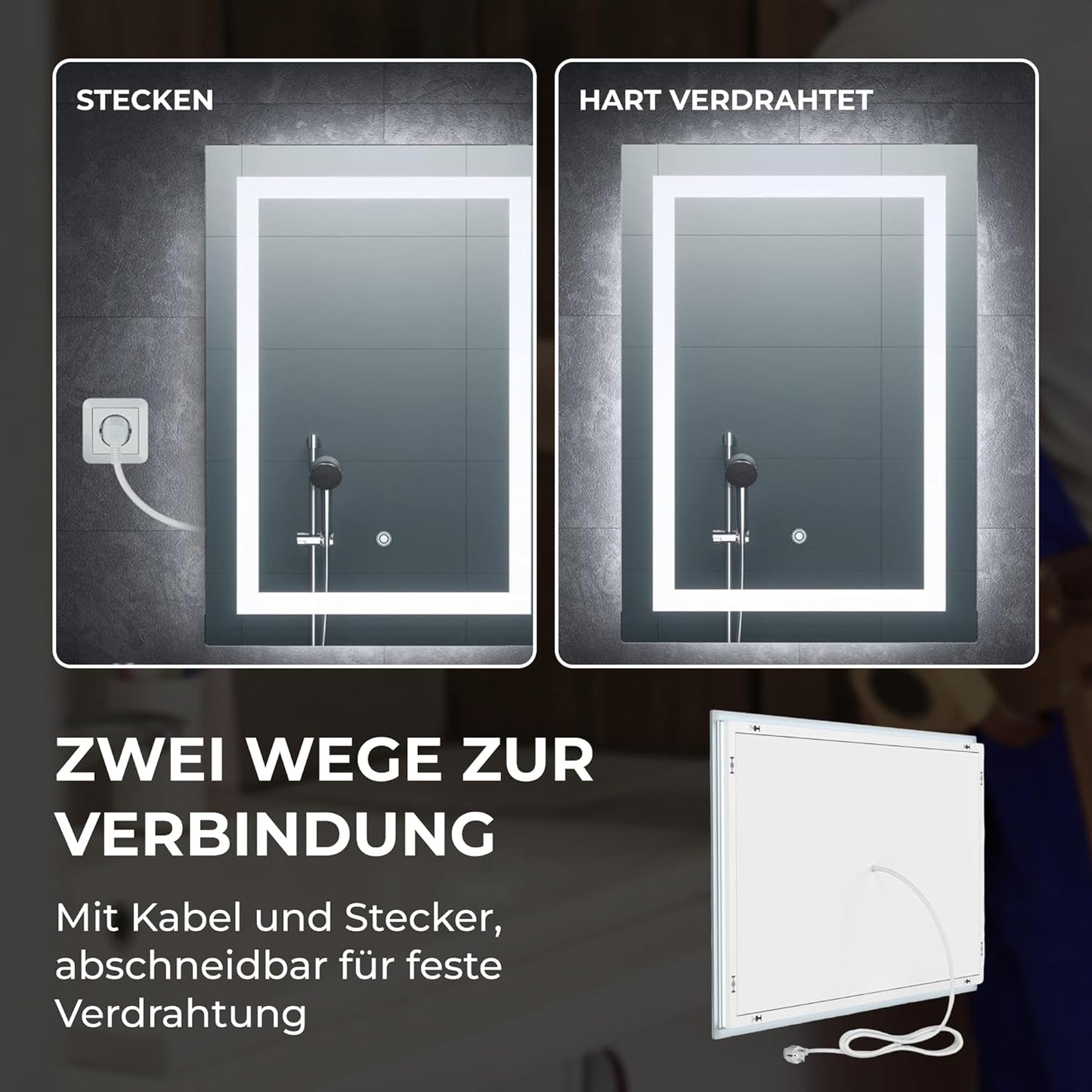 LED Badspiegel mit Anti-Beschlag und Touch-Schalter, 70L x 50B cm