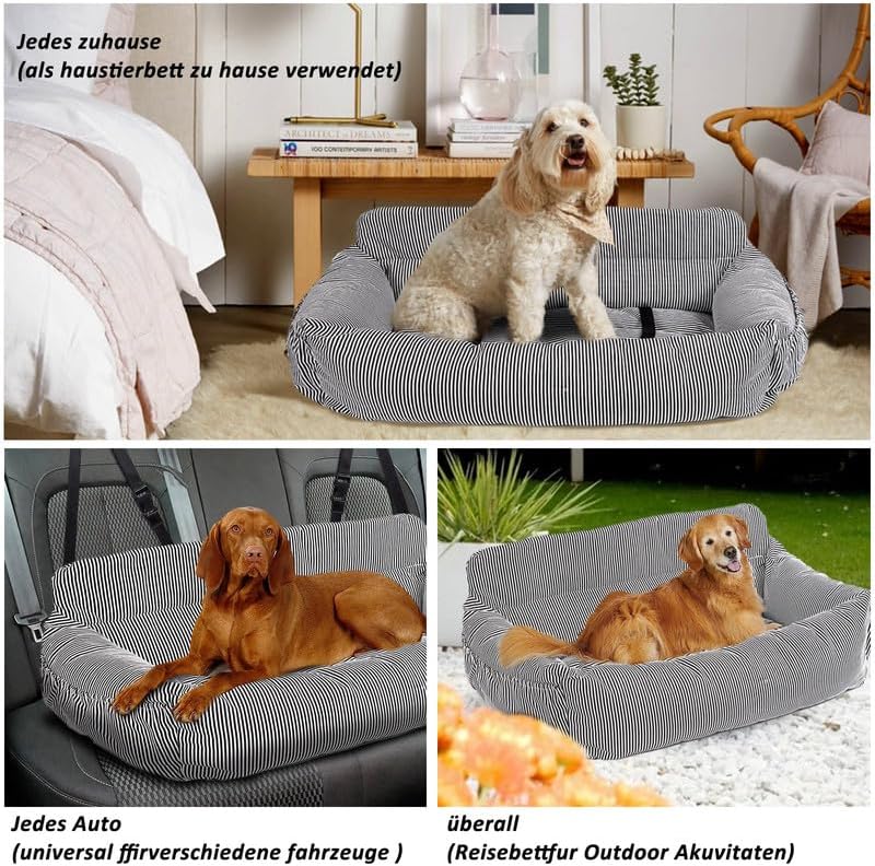 Hundeautositz mit Sicherheitsgurt, Schwarz-Weiss(XL)