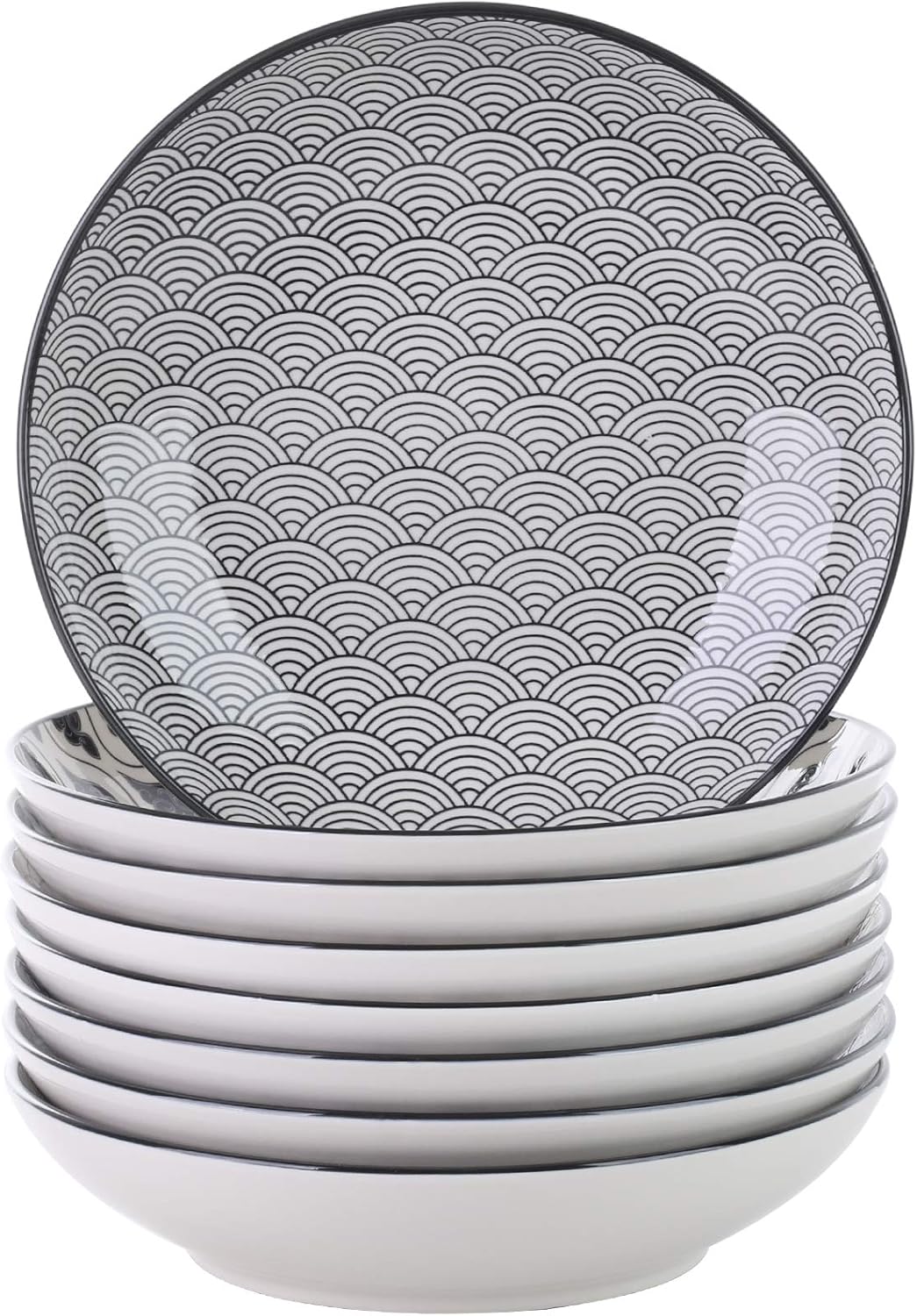 Porzellan Suppenteller-Set, Schwarz + Creme 8-teilig Suppenteller