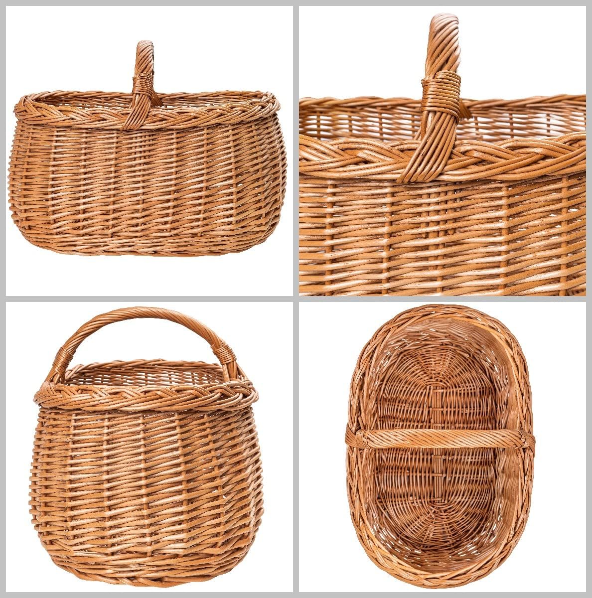 Grosser handgeflochtener Picknickkorb mit Henkel, 45 x 32 x 34 cm ; Natur (ohne Stoffeinlage)
