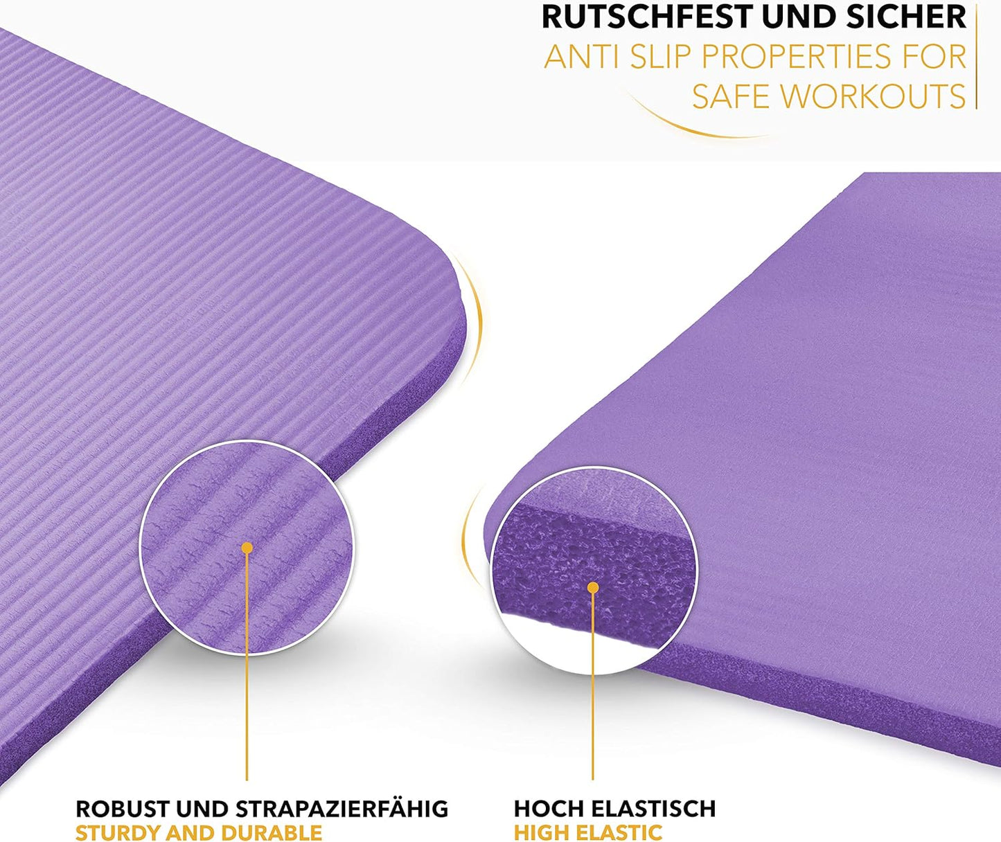 Rutschfeste Yogamatte mit Tragegurt (190x100x1,5 cm), Violett 190 x 100 x 1,5 cm