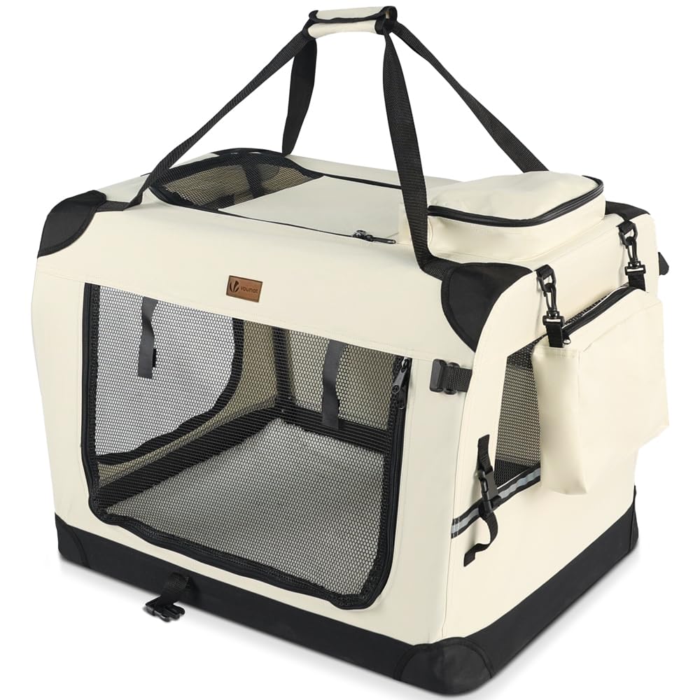 Faltbare Transportbox für Hunde und Katzen, L 82 x B 60 x H 60 cm Beige