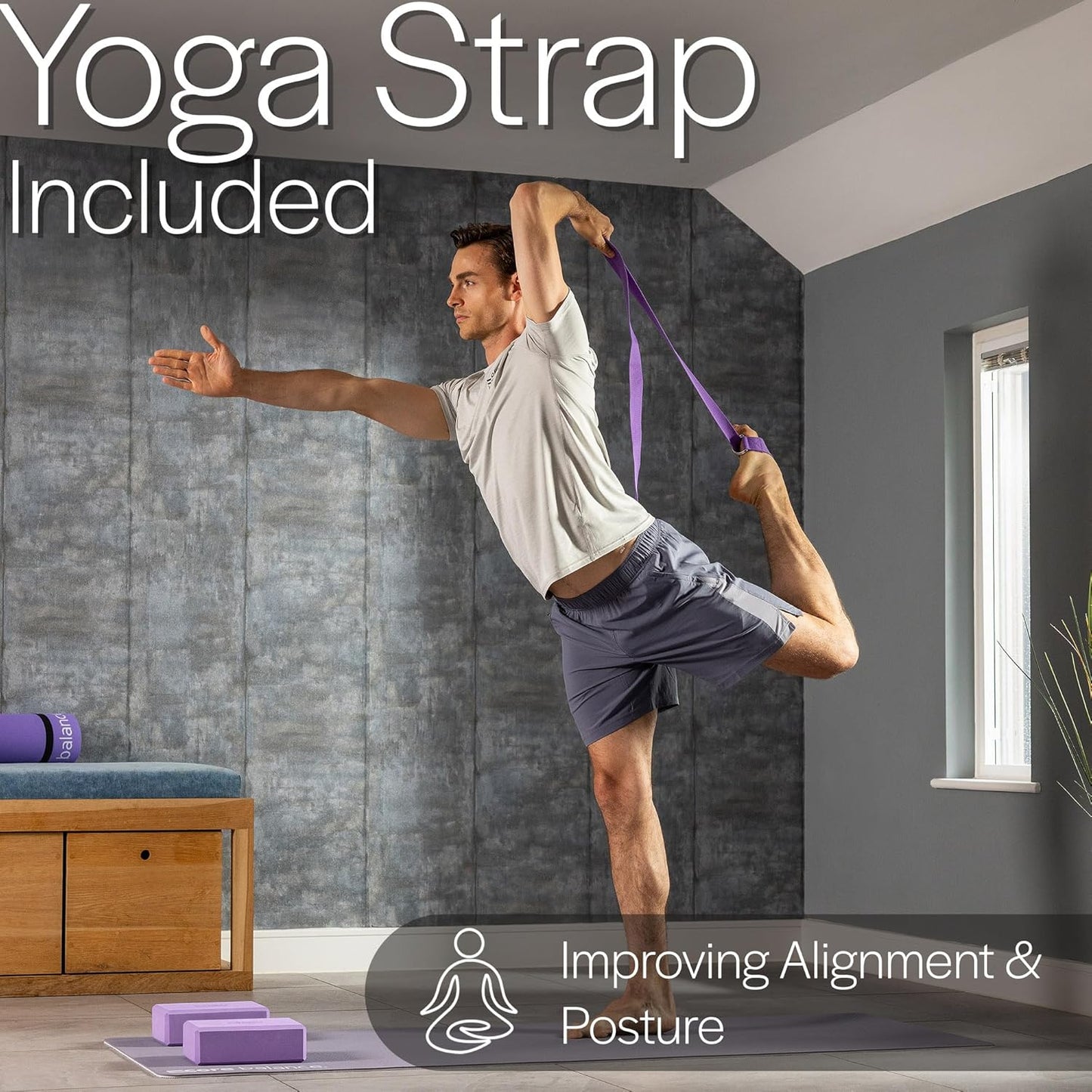 2er-Set Yoga-Block mit Gurt, Violett