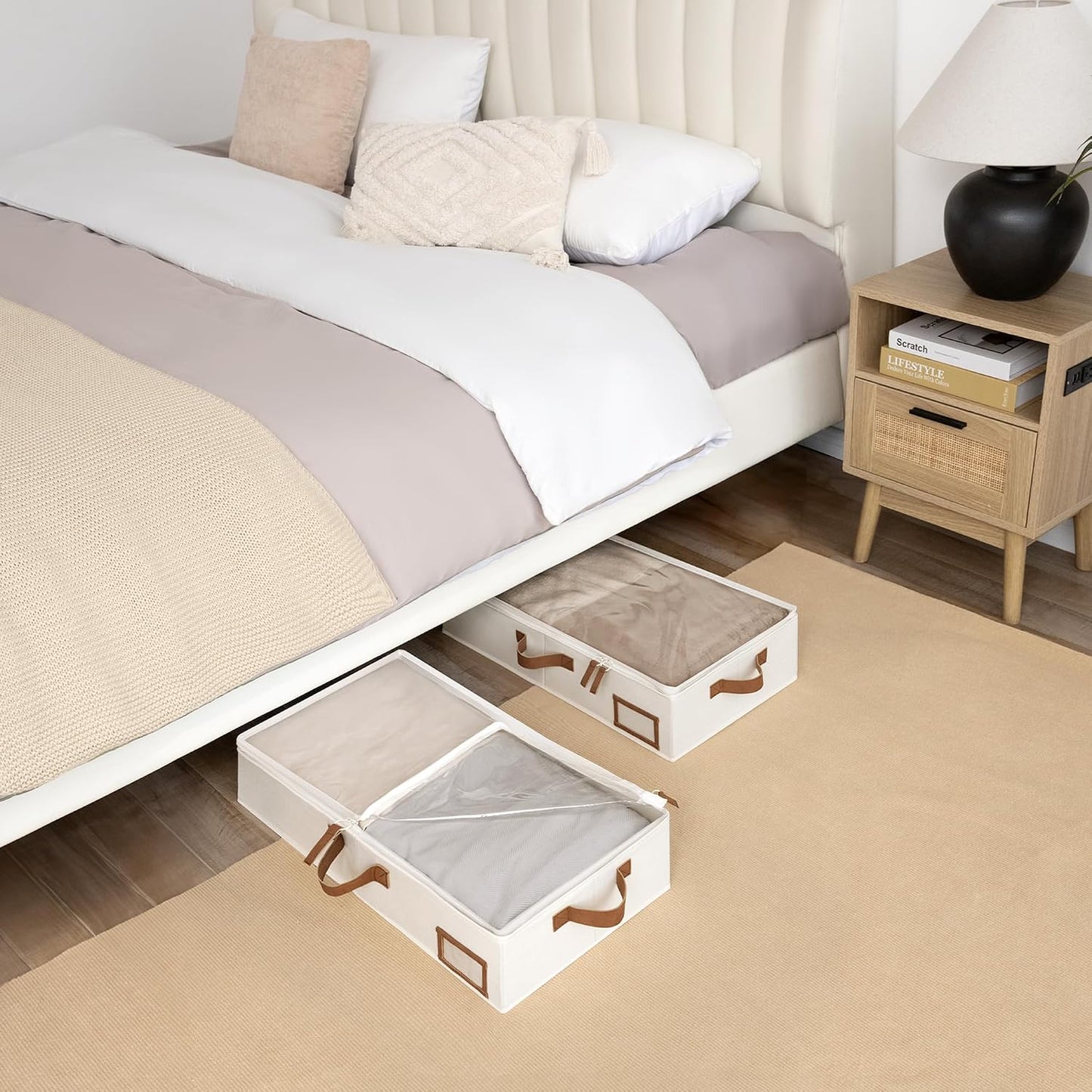 Unterbett-Aufbewahrungsbox, 2 Stück, 60 x 32 x 13 cm Beige