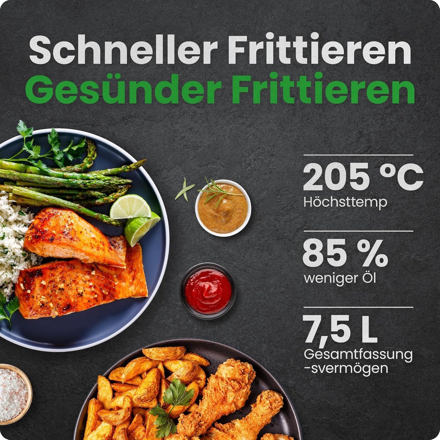 Heissluftfritteuse XL mit One-Touch Voreinstellungen, DE 7.6L