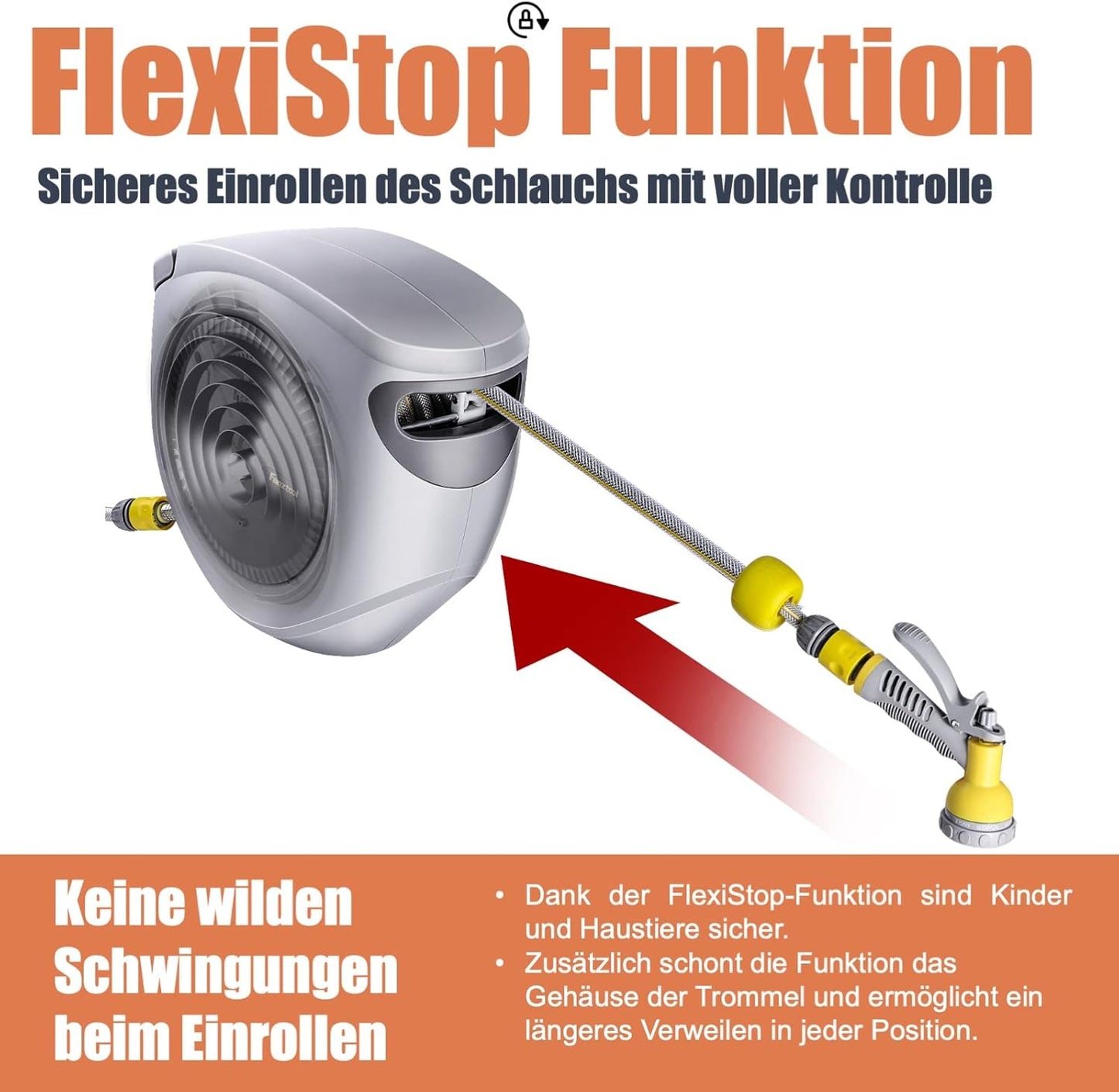Schlauchtrommel mit Wandhalterung und Handbrause