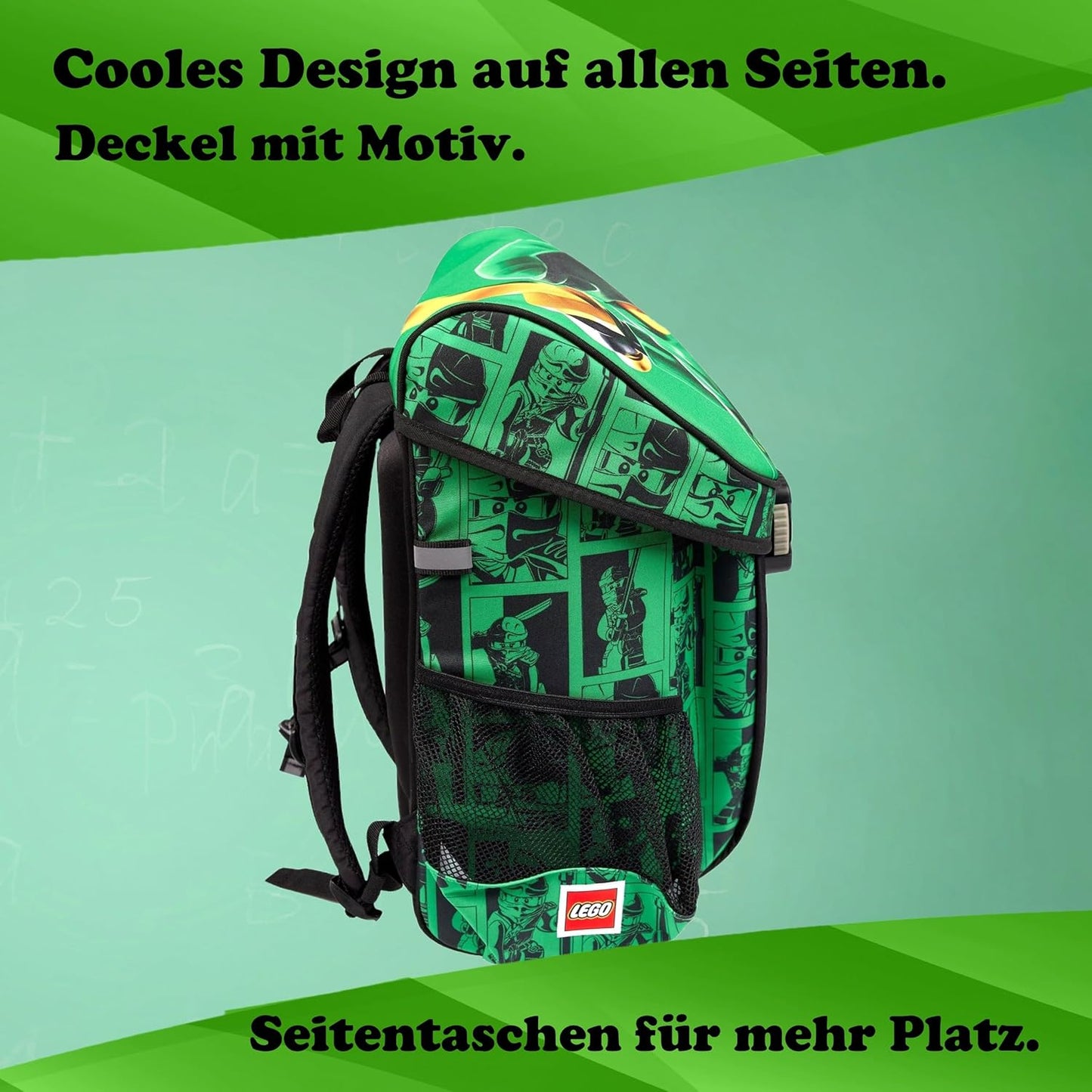 9-teiliges Schulranzen-Set Ninjago, Grün, 9-teiliges Set mit Sporttasche