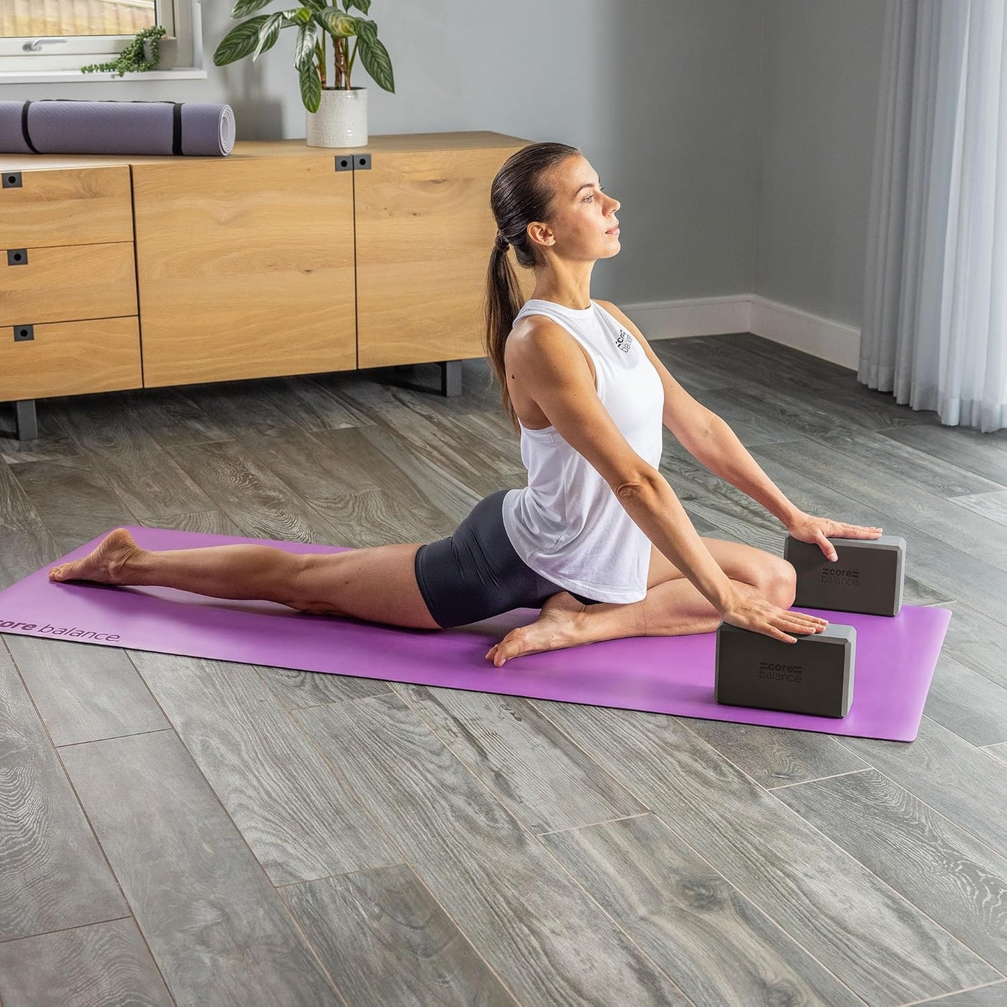 Yoga Block-Set mit Gurt, Schwarz
