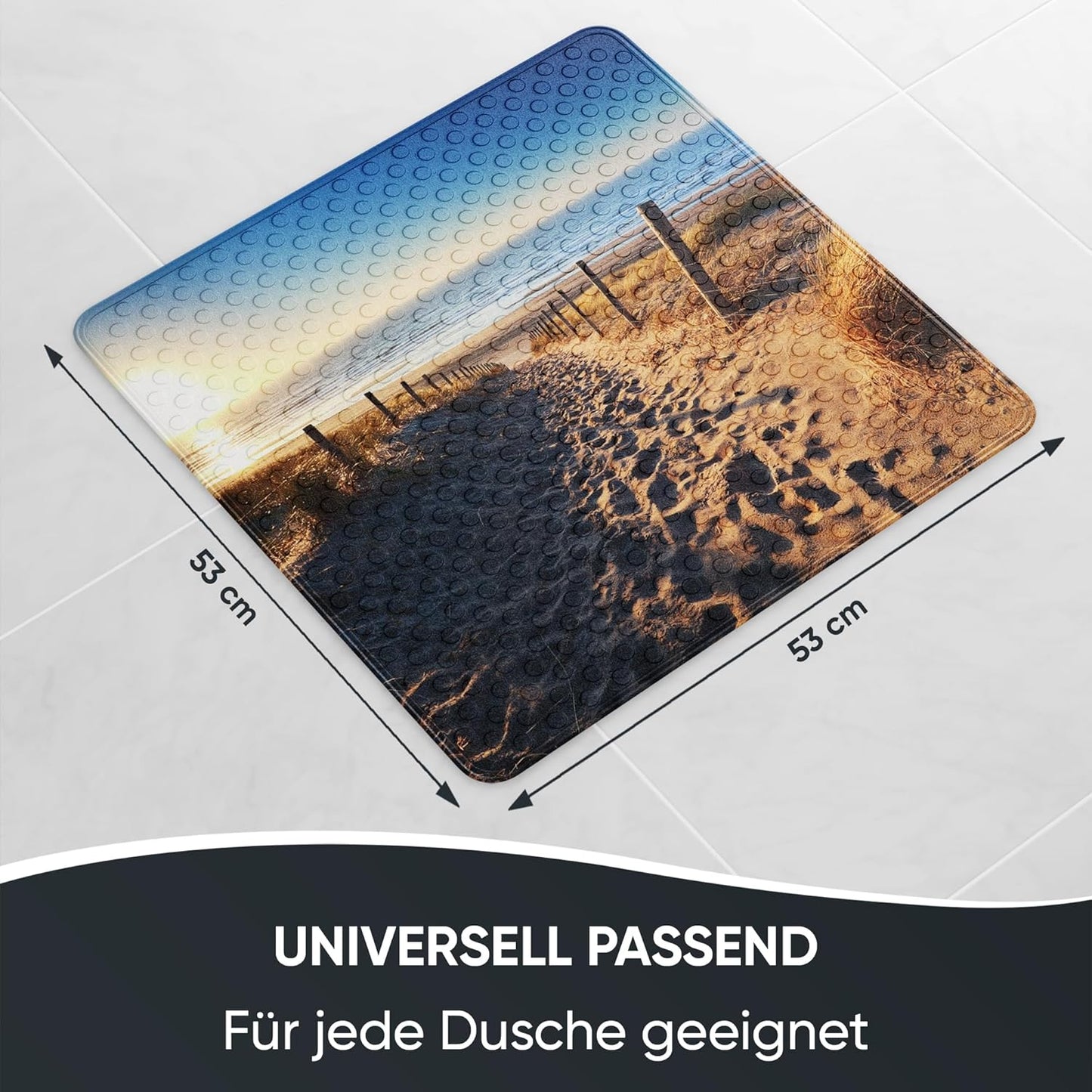 Rutschfeste Badematte 53x53 cm, maschinenwaschbar, Düne