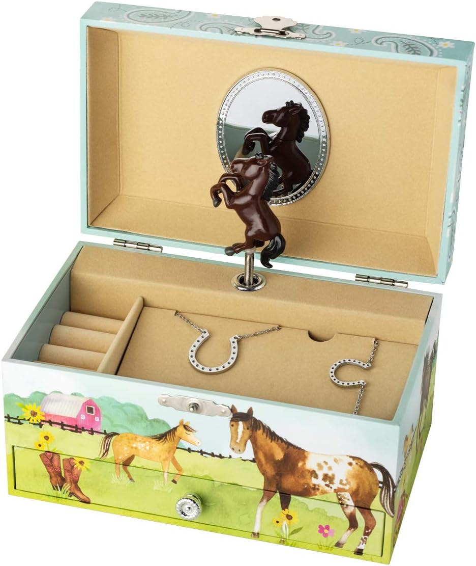 Spieluhr & Schmuckkästchen mit Schmuck mit Pferde-Design