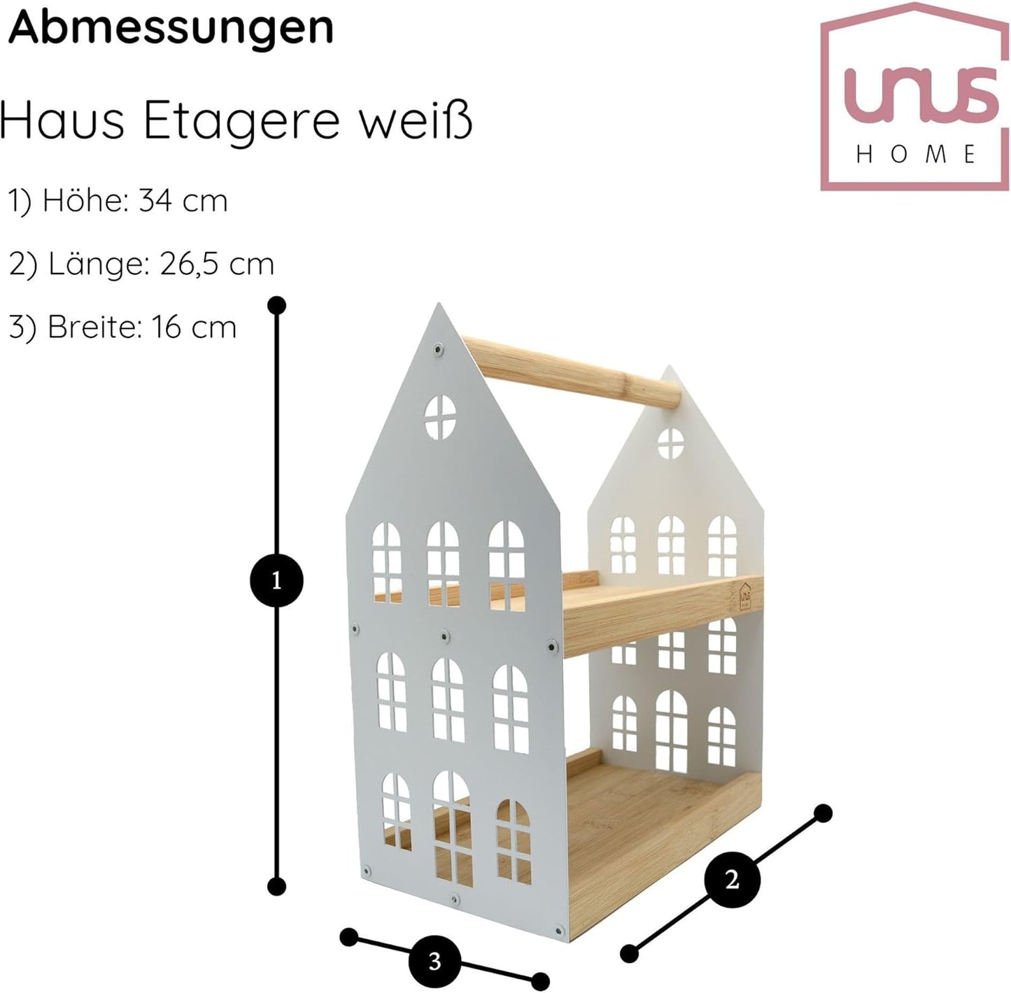 Haus Etagere mit 2 Etagen und Griff, Weiß Klein