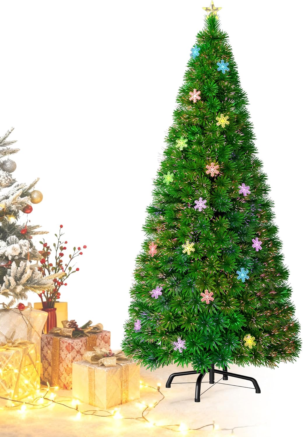 Künstlicher Weihnachtsbaum 210 cm mit LED-Schneeflocken, Led Schneeflocken Weihnachtsbaum 210cm