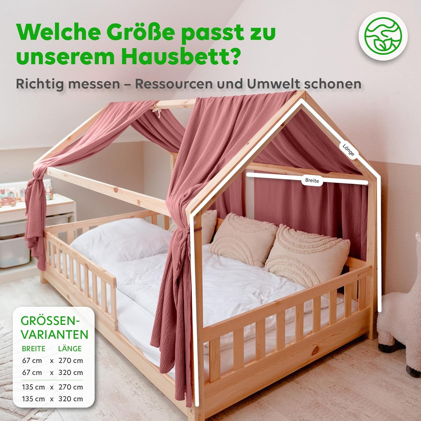 2er-Set Stoffhimmel für Hausbett, Altrosa 2er Set 135 x 270cm