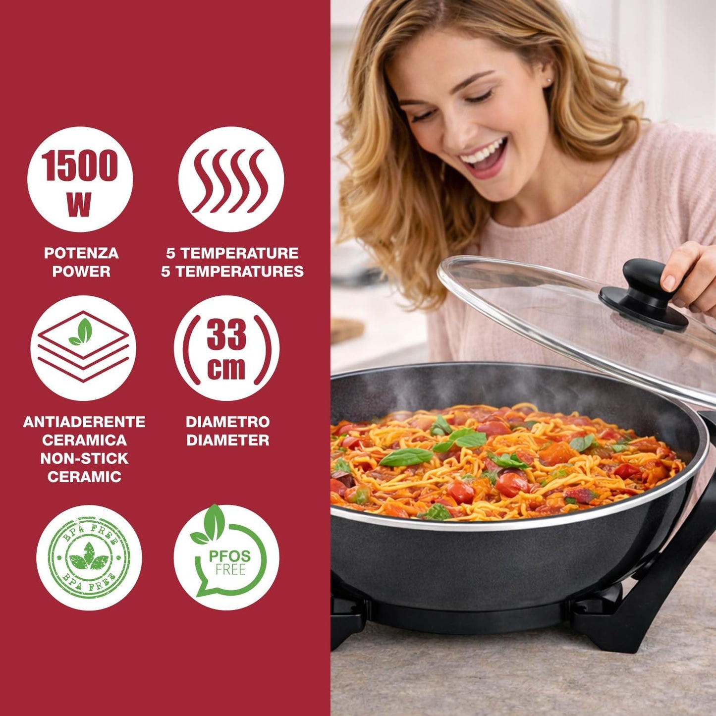 Elektrischer Wok mit einstellbarem Thermostat