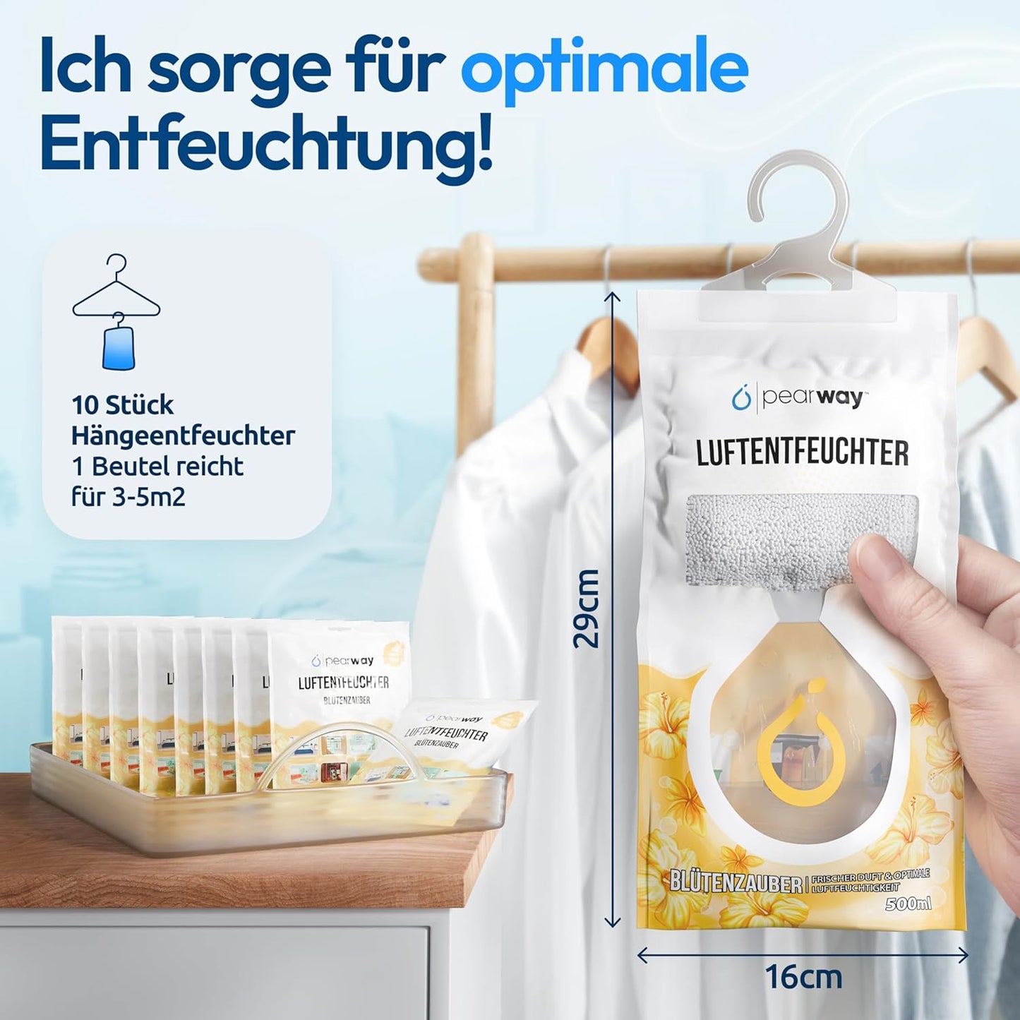 Luftraumentfeuchter zum Aufhängen, 10x 250g Blütenzauber