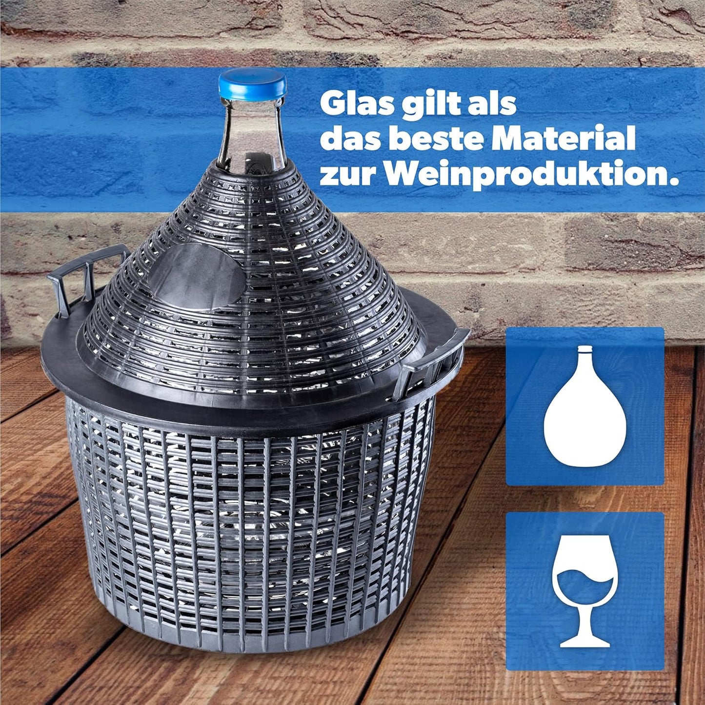 Glasballon Gärbehälter 25L mit Gummistopfen, 25L
