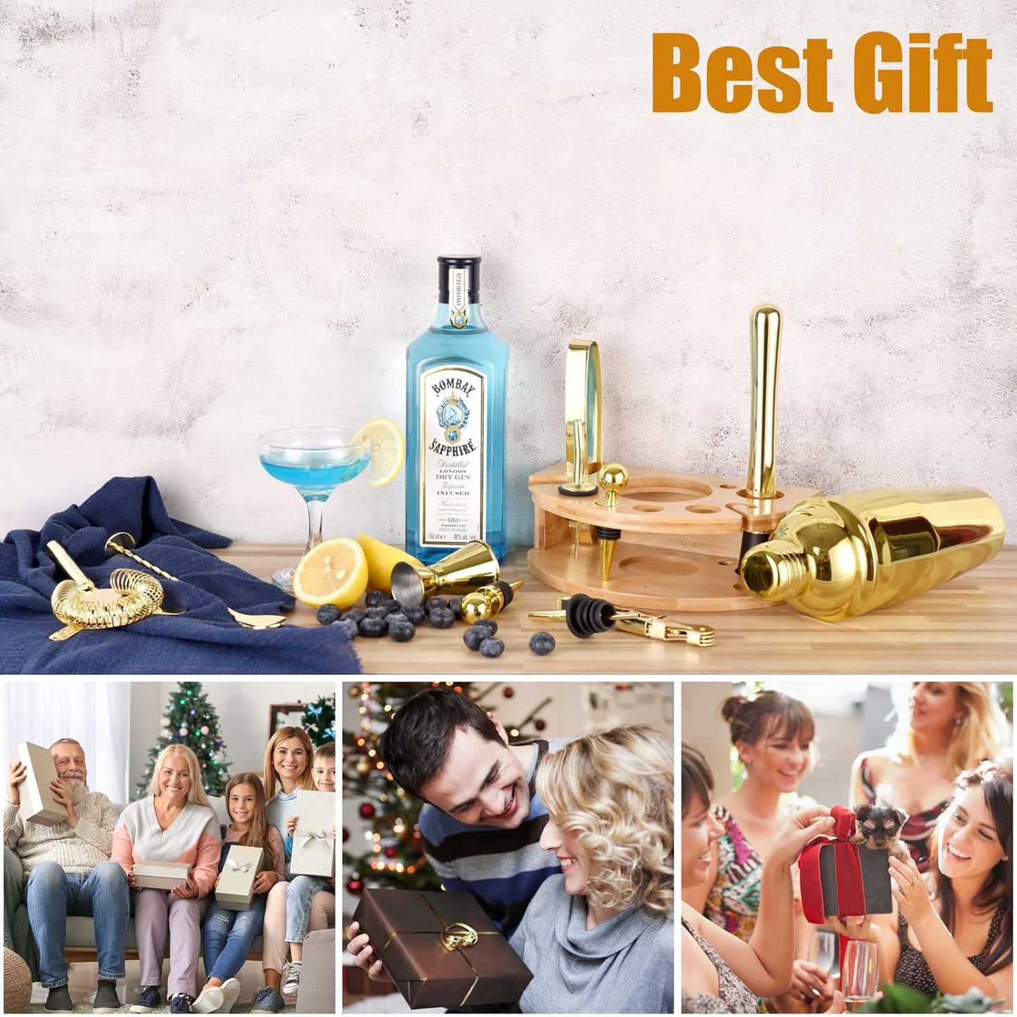 Cocktail Shaker Set, Gold 12 Teiliges